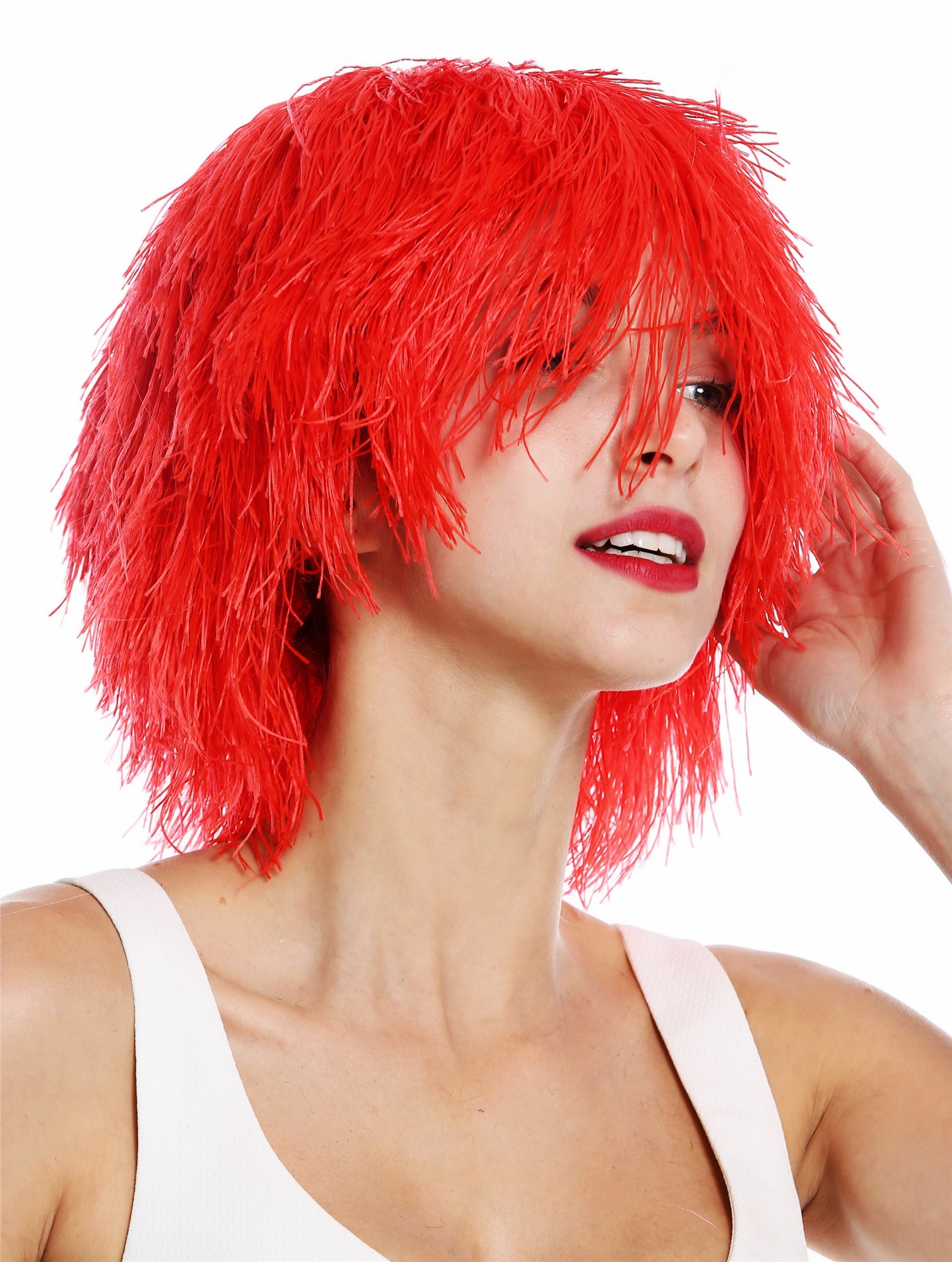 günstige Party Perücke, Perücke Struppig Wild Voluminös Clown Kobold Rot MMSLW-K120B, Vorderansicht, WIG ME UP: Ihr Perücken Online Shop wellige Party Perücke Knallrot kurze Haare Unisex