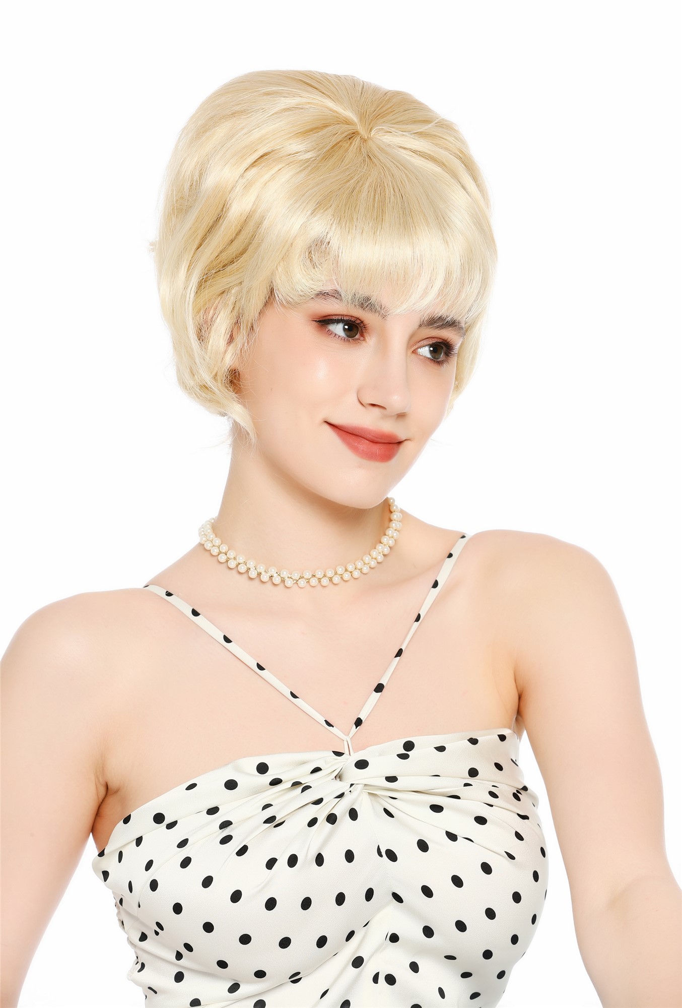 Perücke Damen Retro 50er 60er Beehive hochtoupiert kurz Pony Hellblond Mix VK-65-LG26T613