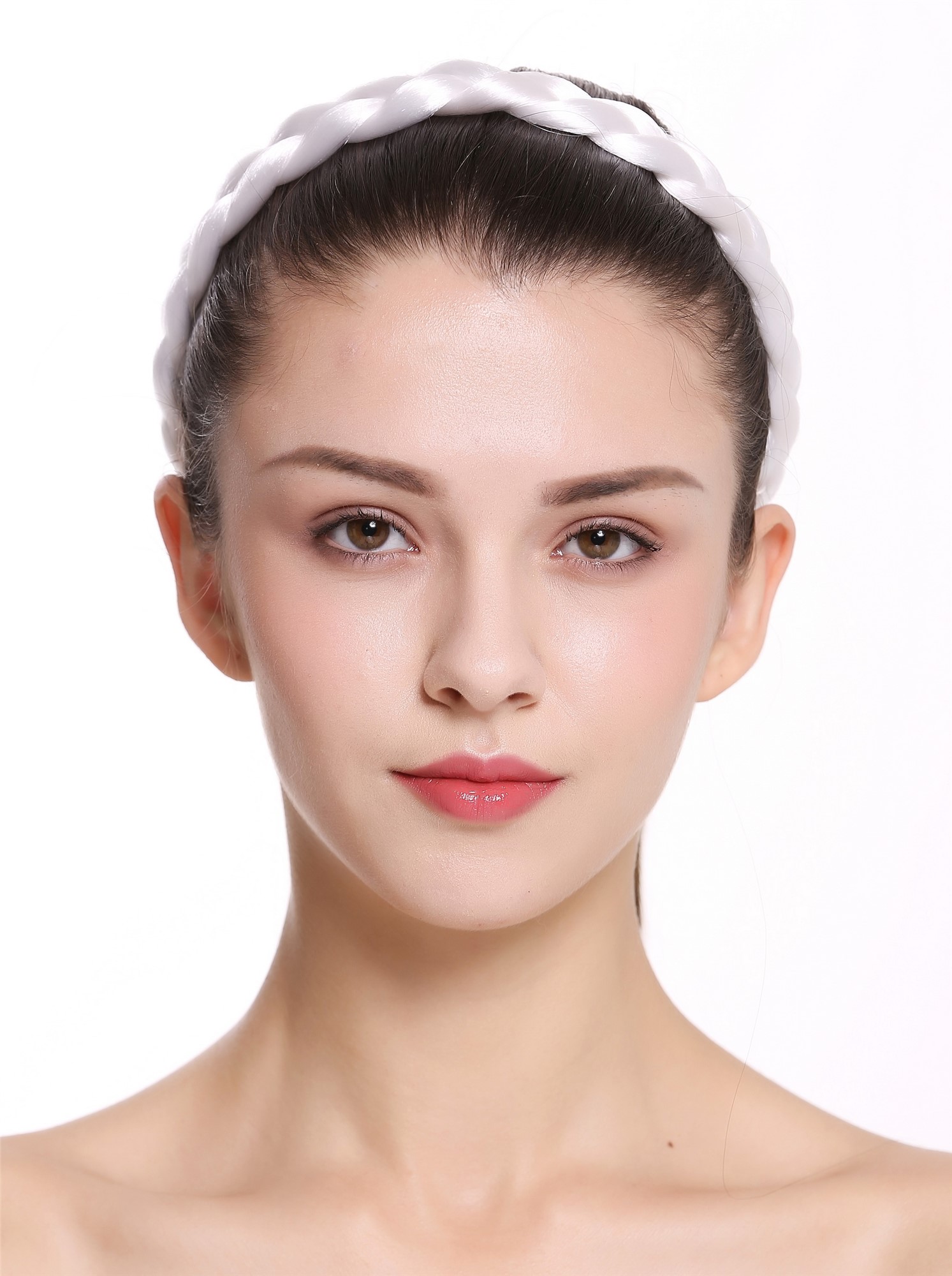 Geflochtenes breites Haarband mit 2 Clips 2 cm breit Weiß CXT-005-138, Ansicht 2, WIG ME UP: Ihr Perücken Online Shop Haarreifen geflochten Weiß 25 cm