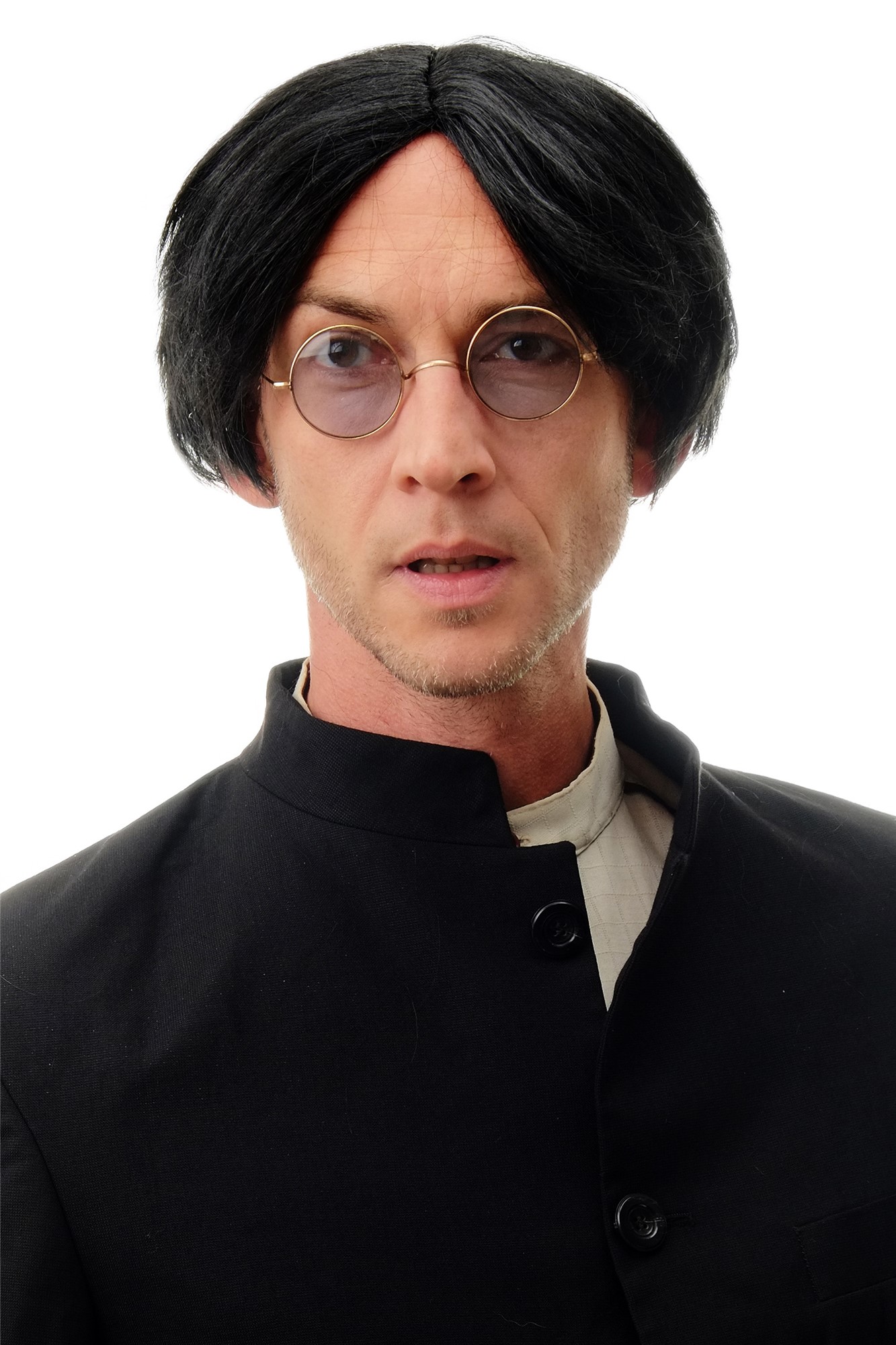 90983-ZA103 Lady or Men Party Wig Halloween Fancy Dress short black middle parting, front view, WIG ME UP: Your Perücken Online Shop Party Wig, Unisex, Black, straight, short