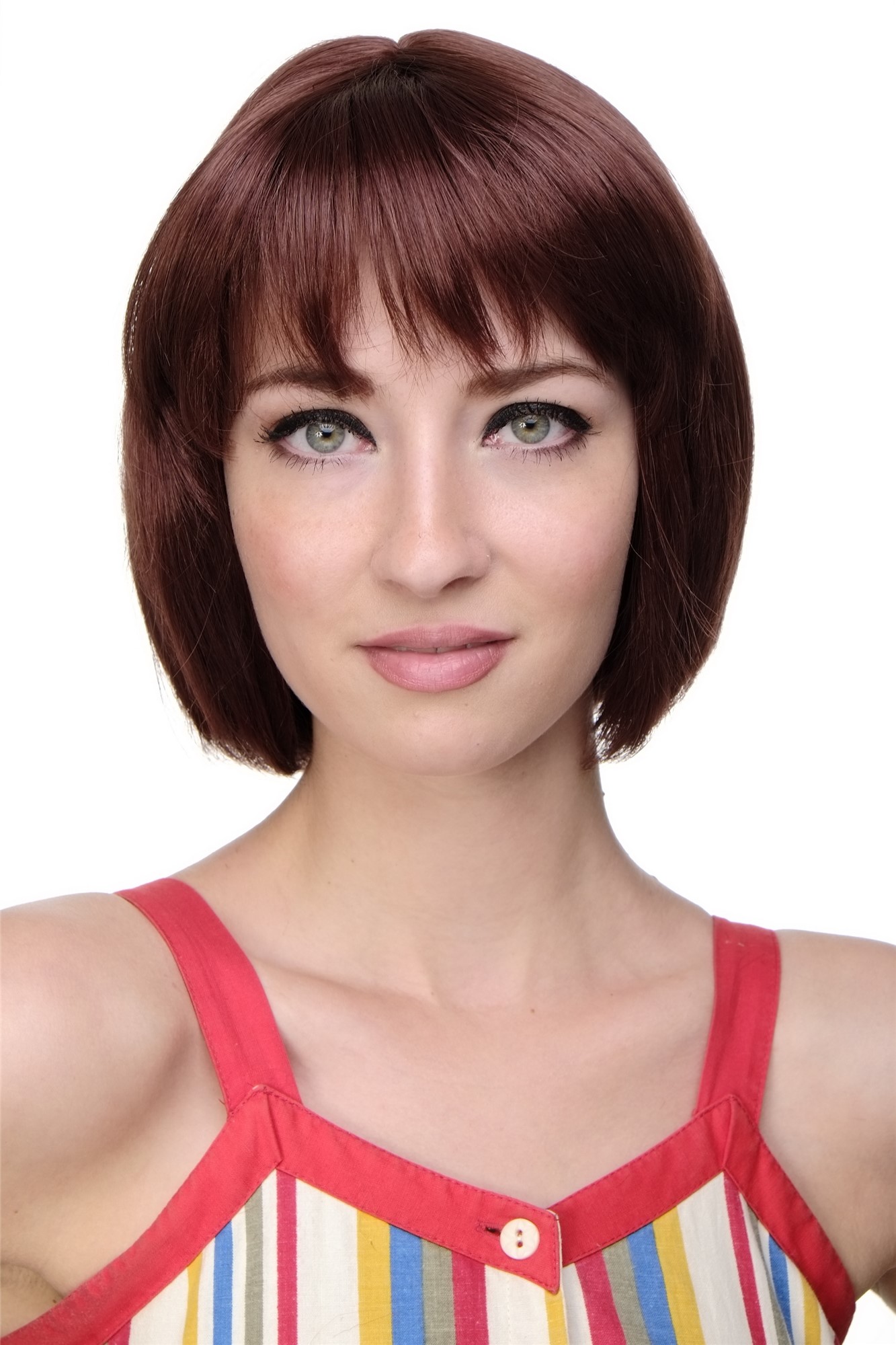 Lady  Wig short Page Bob fringe bangs dark red redbrown reddish brown703-131, front view, WIG ME UP: Your Perücken Online Shop Quality Wigs, Ladies, reddish brown, straight, short