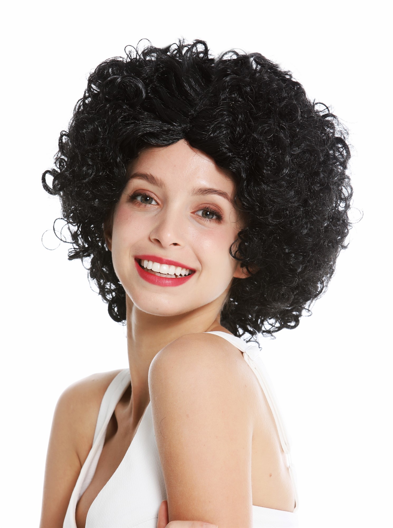 Women's party wig funky 60's 70's funk afro curls middle parting black DH1101, view 3, WIG ME UP: Your Perücken Online Shop Party Wig, Ladies, pitch black, curled, short