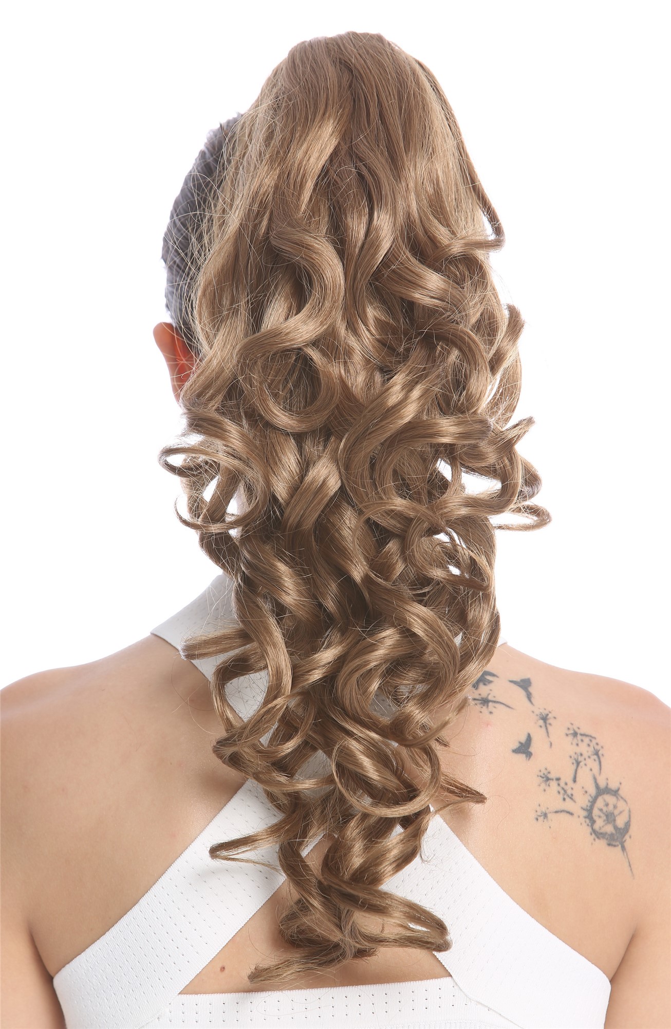 Hairpiece PONYTAIL extension VERY long BEAUTIFUL wavy slightly curly curls medium brown mix 20", front view, WIG ME UP: Your Perücken Online Shop Ponytails, honey blonde-ash brown mix, curled, long