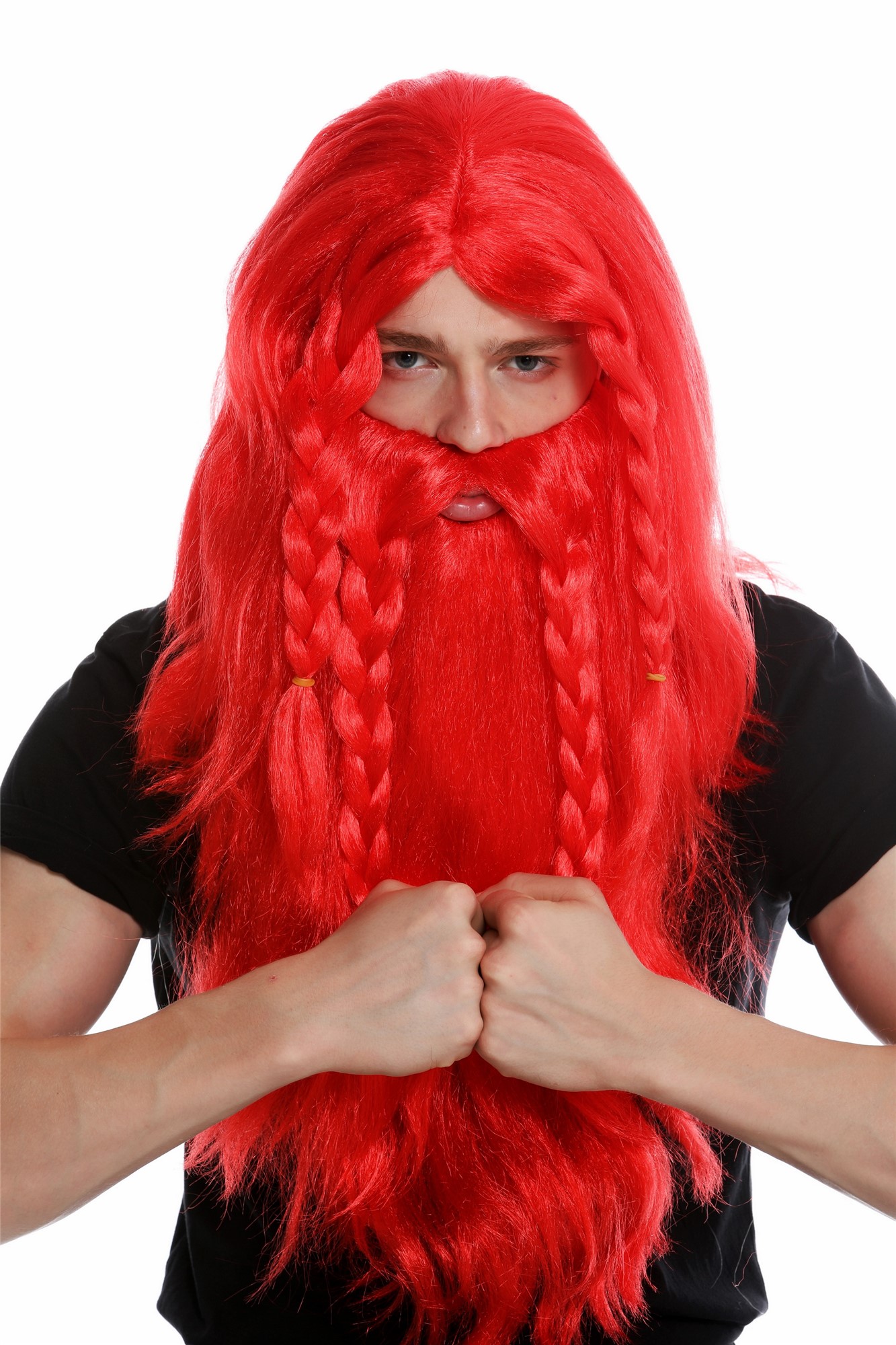 Wig & beard men carnival viking barbarian dwarf red old long plaited RJ033, view 2, WIG ME UP: Your Perücken Online Shop Party Wig, Men, Red, Braided, short