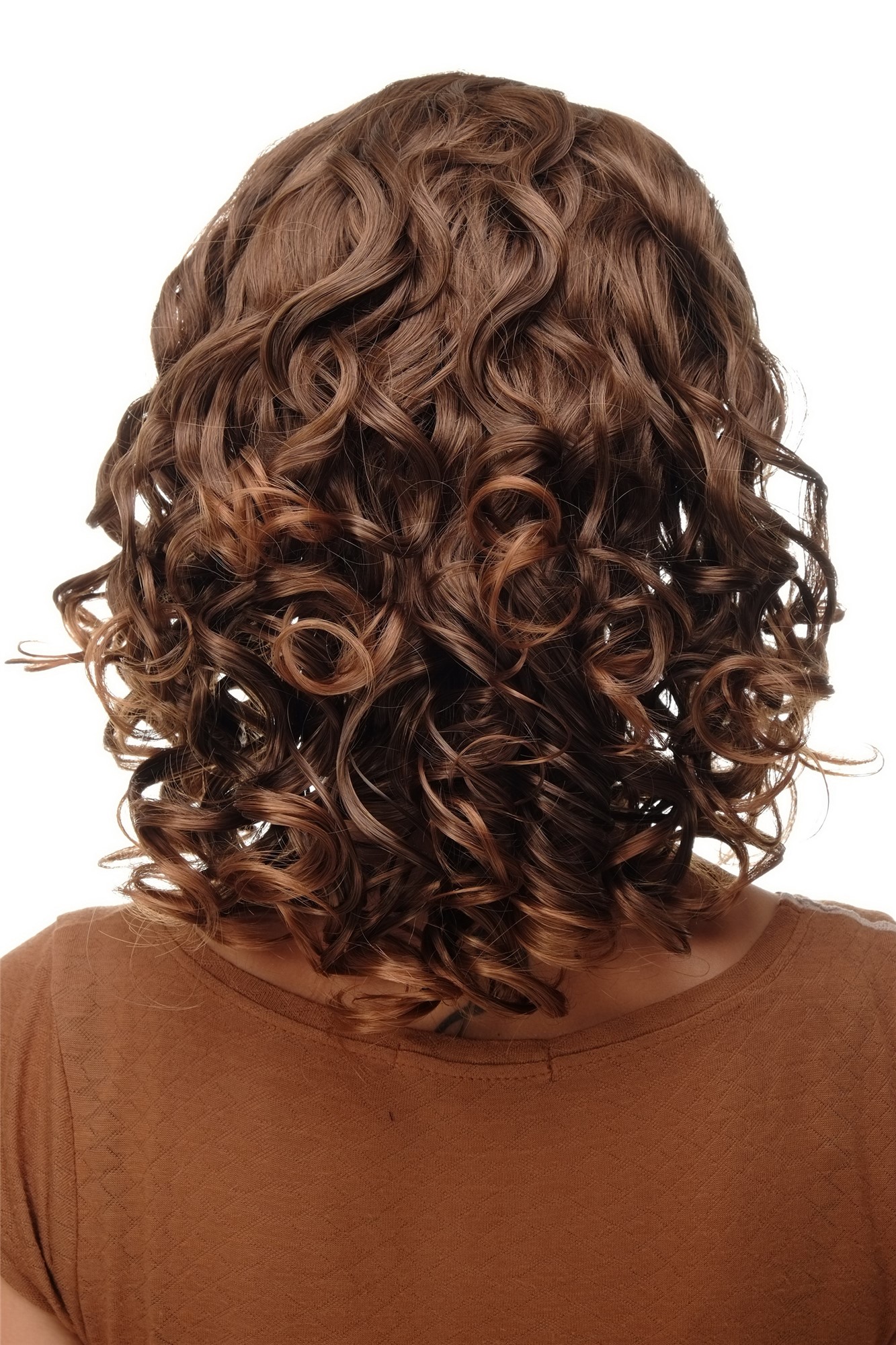 hochwertige Qualitätsperücken, Perücke Stirnband Braun-Blond-Mix Locken Schulterlang BRO-704-6T27, Ansicht 4, WIG ME UP: Ihr Perücken Online Shop lockige Tressen-Perücke mit Stirnband Braun-Blond-Mix schulterlange Haare für Damen