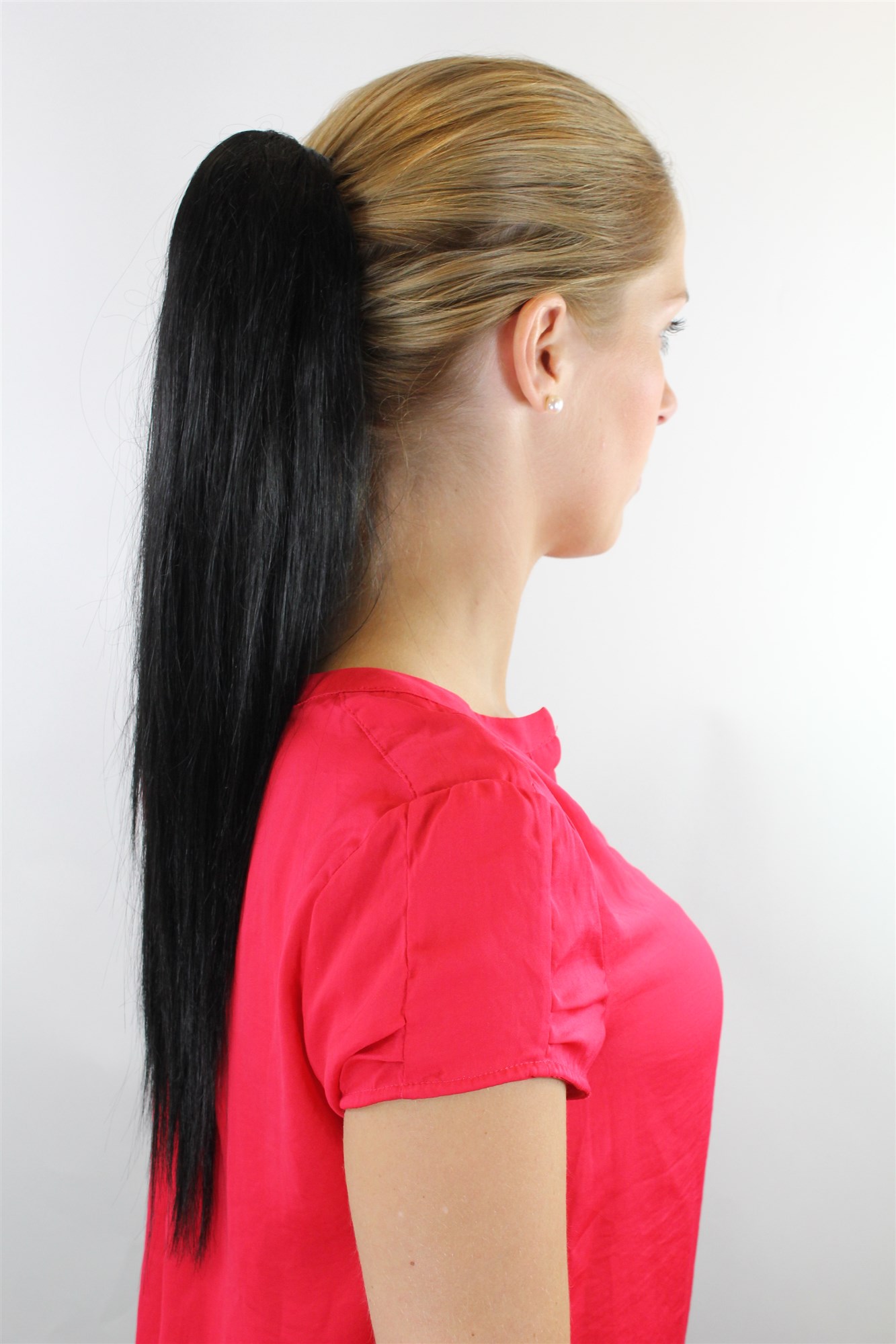 hochwertiges Haarteil Schwarz mit Butterfly-Klammer glatt lang 112-1B, Ansicht 2, WIG ME UP: Ihr Perücken Online Shop glattes Zopf-Haarteil Samtschwarz 55 cm lang