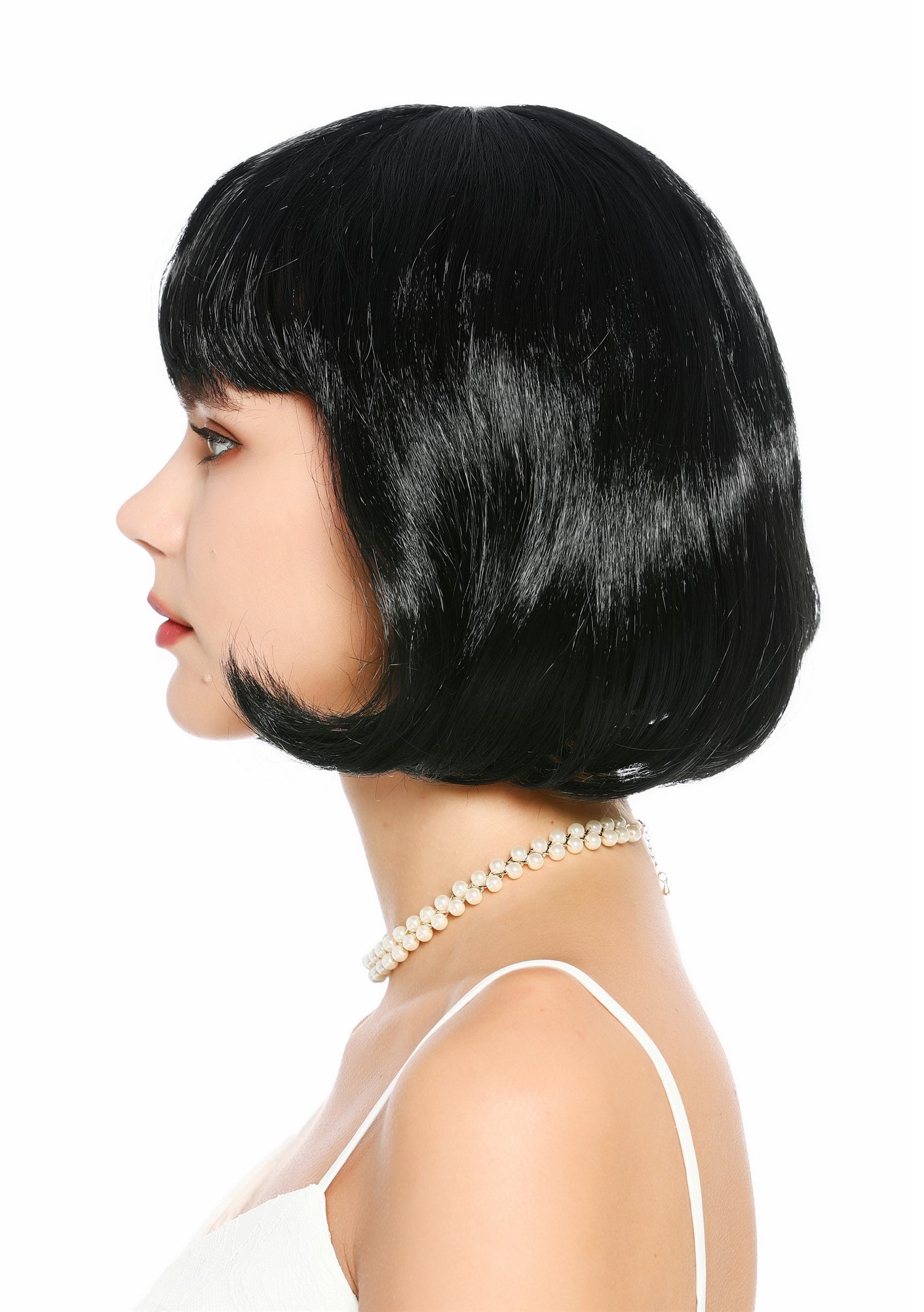 glatte Party-Perücke Schwarz 30 cm lange Perücke für Damen