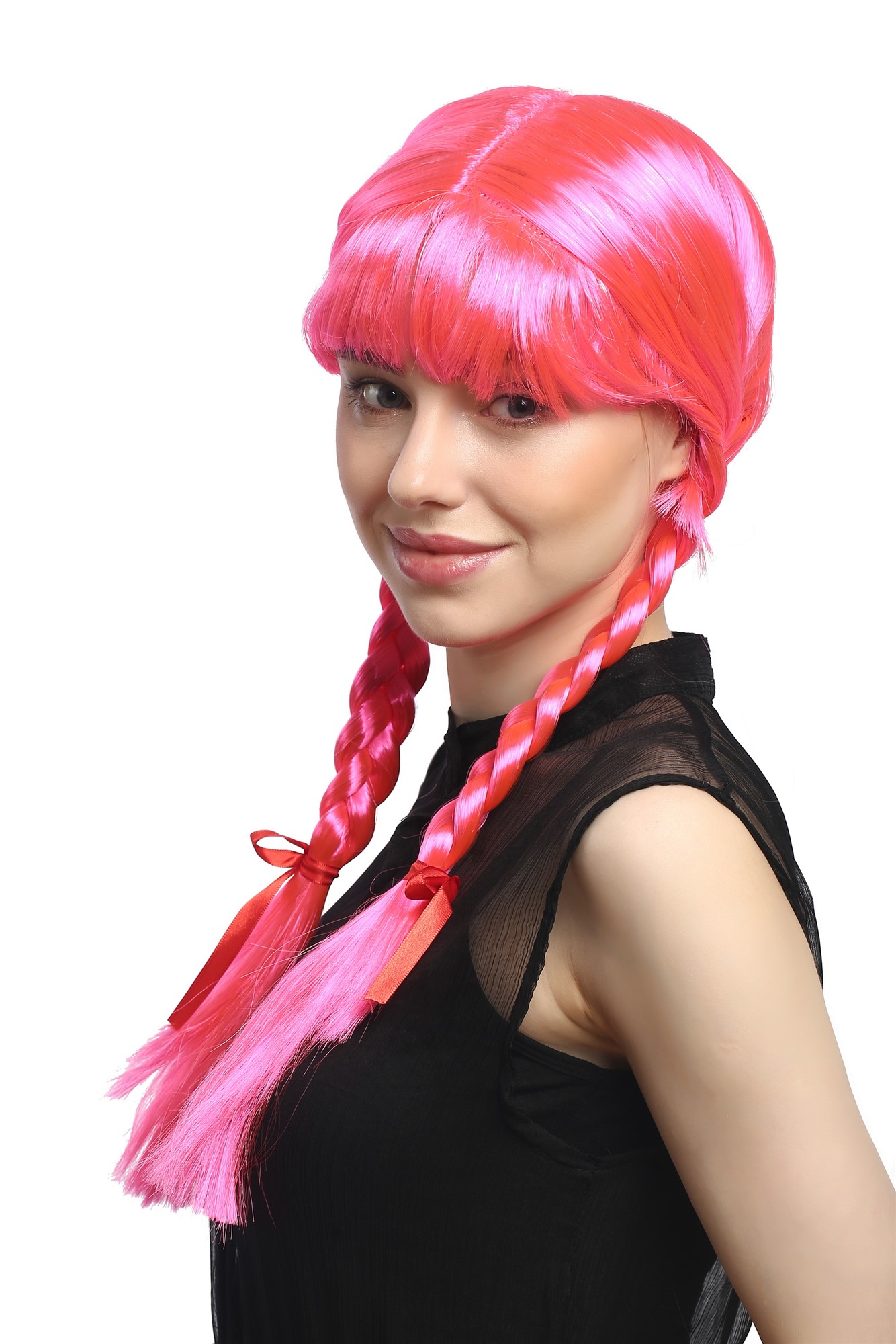 Lady Wig Halloween Lolita schoolgirl long braided plaits fringe pink XR-008, view 2, WIG ME UP: Your Perücken Online Shop Party Wig, Ladies, Pink, Braided, long