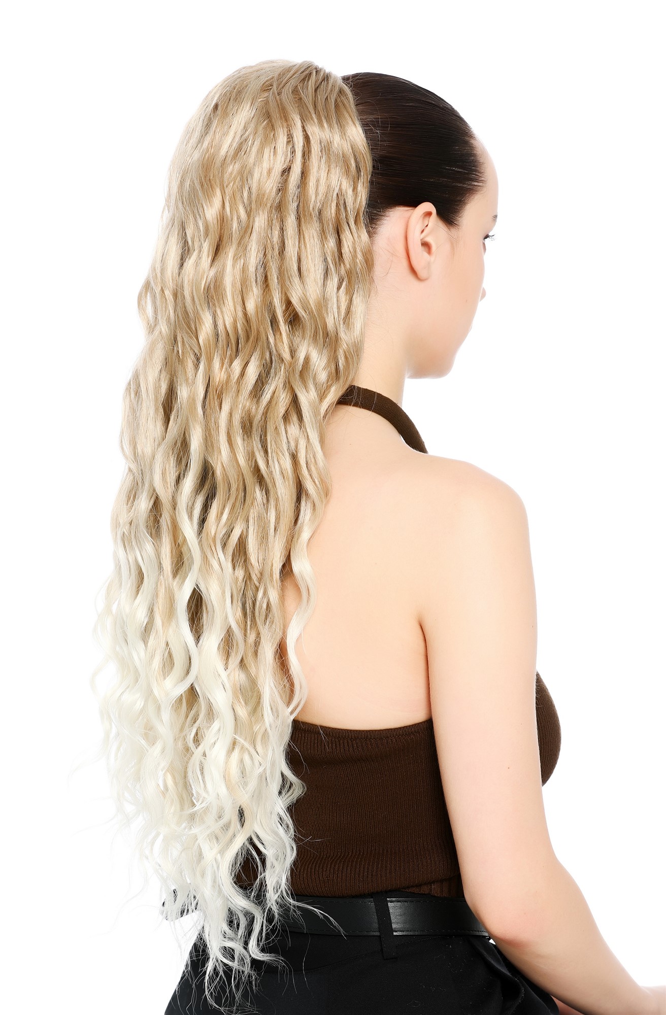 Zopf Pferdeschwanz Steckkämme voluminös stark gewellt 70cm lang Blond Platin gesträhnt N1557A-15T613A