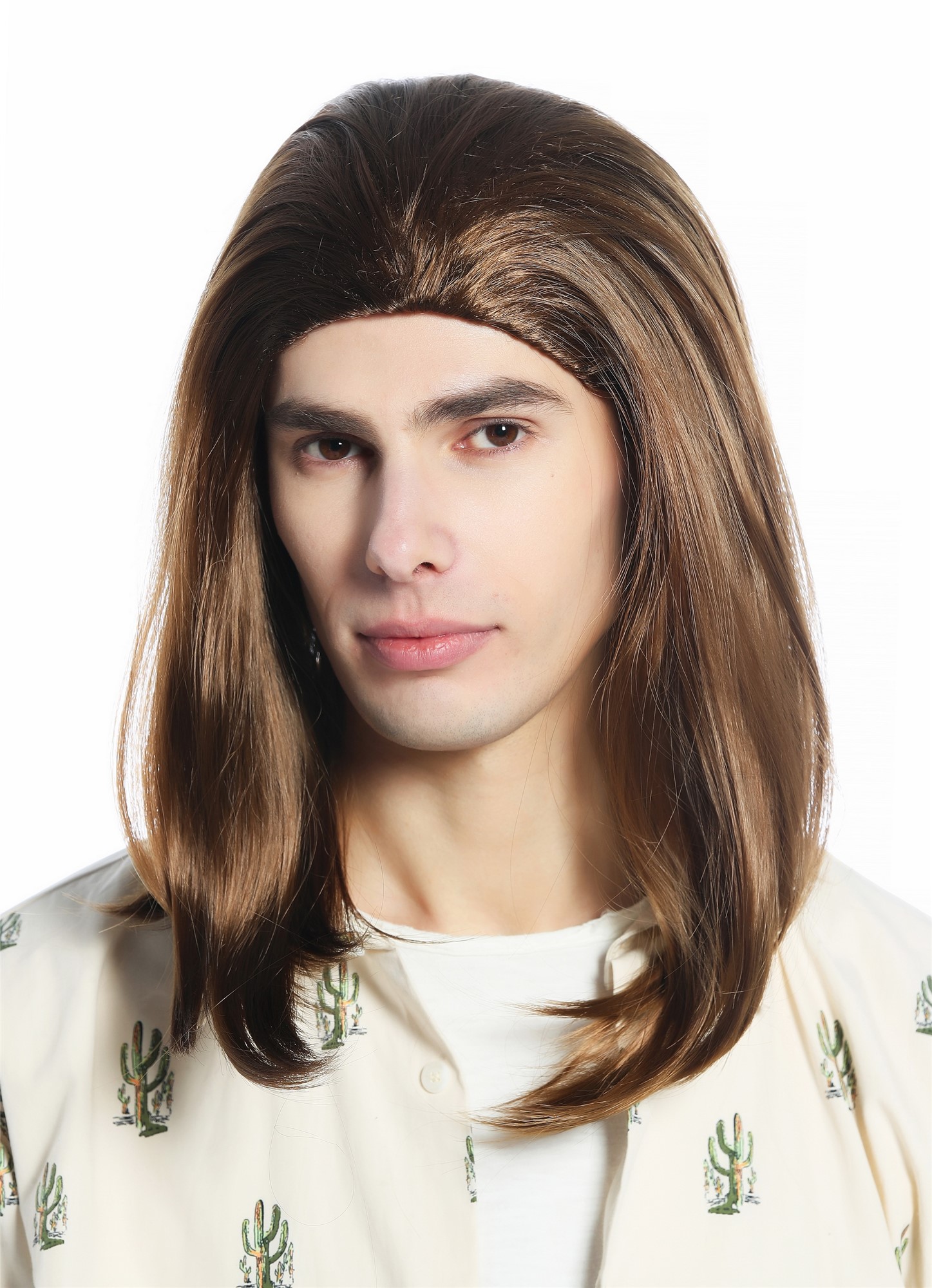 günstige Party Perücke, Perücke hellbraun glatt lang halblang Gigolo Schönling CW-047-HT0928, Vorderansicht, WIG ME UP: Ihr Perücken Online Shop glatte Party Perücke Hellbraun schulterlange Haare Unisex