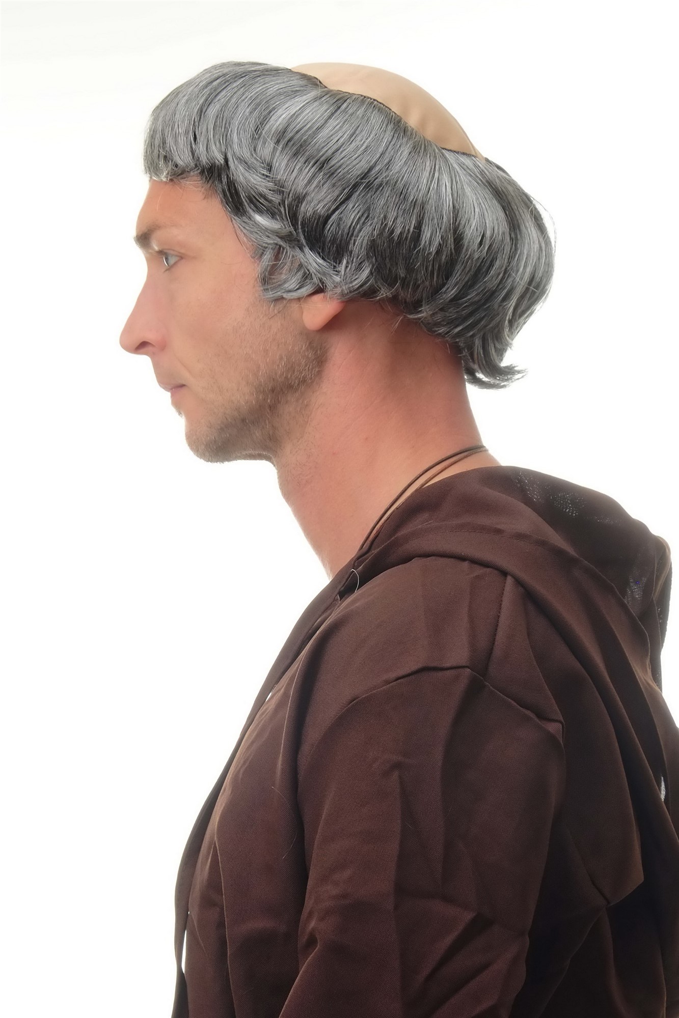 68503-P103/68 Man Party Wig Halloween Fancy Dress tonsure grey Abbott Monk Priest Medivaal, view 2, WIG ME UP: Your Perücken Online Shop Party Wig, Men, Grey, wavy, short