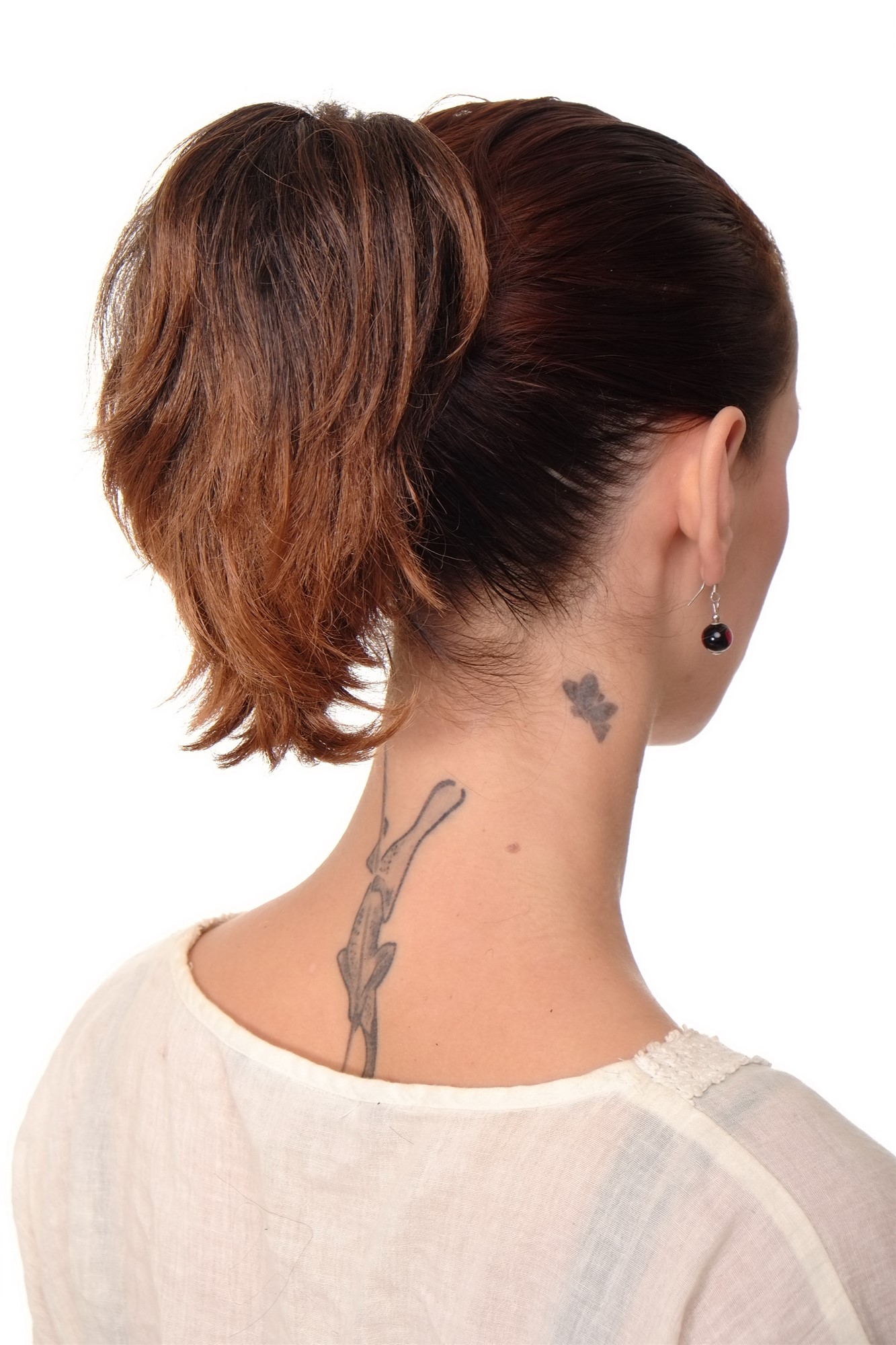 T6545-2T30 Ponytail Hairpiece extension short wild look chestnut brown mix 10", front view, WIG ME UP: Your Perücken Online Shop Ponytails, brown mix, straight, short