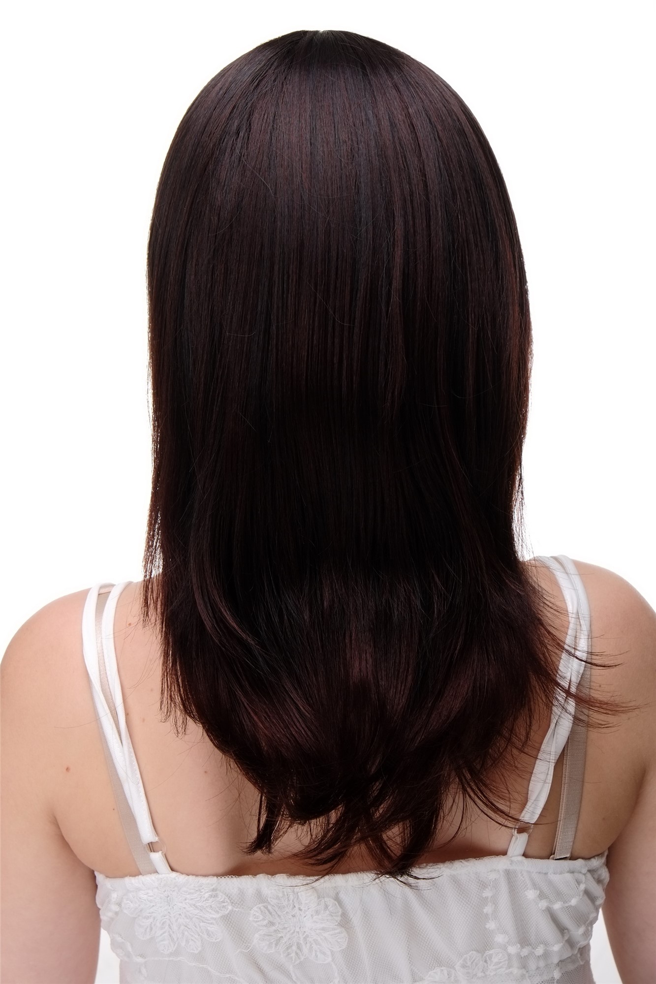 glatte Tressen-Perücke mit Kopfhaut-Imitat Schwarzbraun-Mahagonibraun-Mix lange Haare für Damen