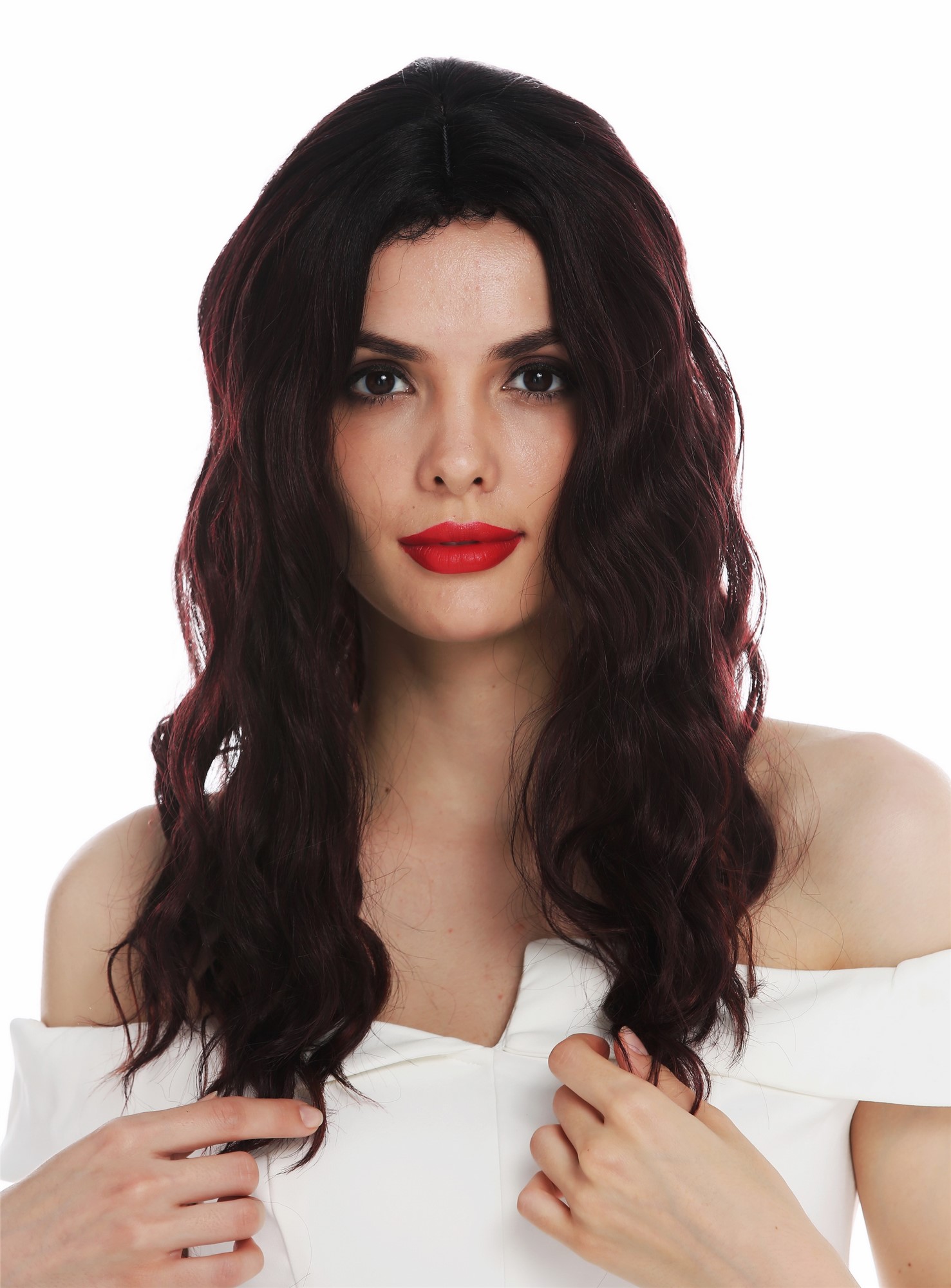 Women's wig ladies long wavy water wave middle parting black red highlights VK-9, view 3, WIG ME UP: Your Perücken Online Shop Quality Wigs, Ladies, black-red mix, wavy, long