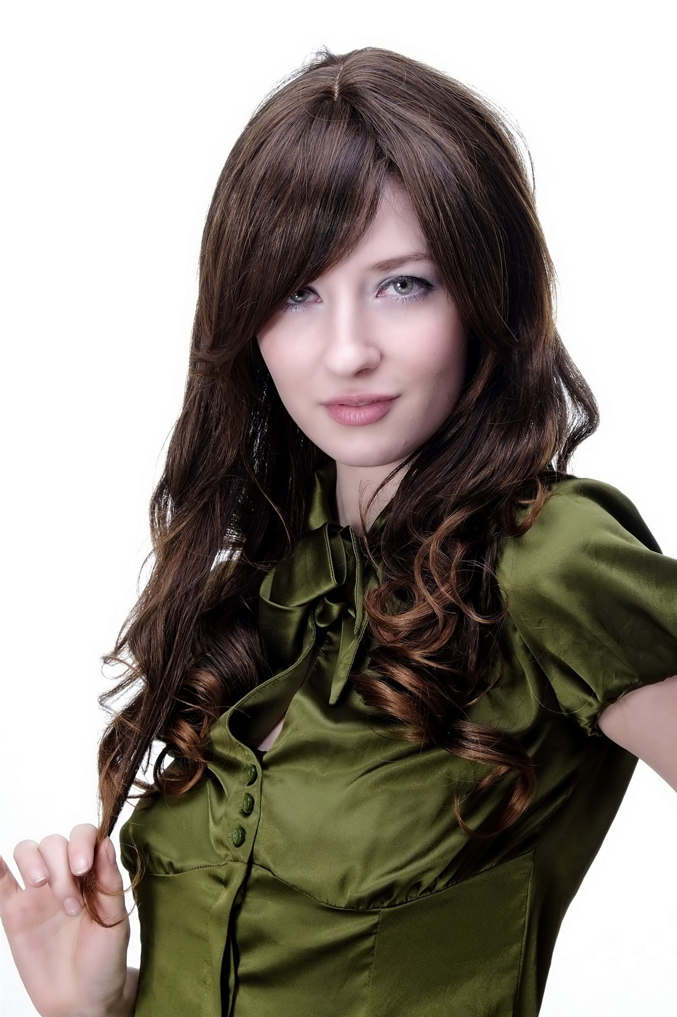 hochwertige Qualitätsperücken, Damen Perücke braun Scheitel lockig 9319-2T30, Ansicht 2, WIG ME UP: Ihr Perücken Online Shop lockige Tressen-Perücke mit Kopfhaut-Imitat Schwarzbraun-Kupferbraun lange Haare für Damen