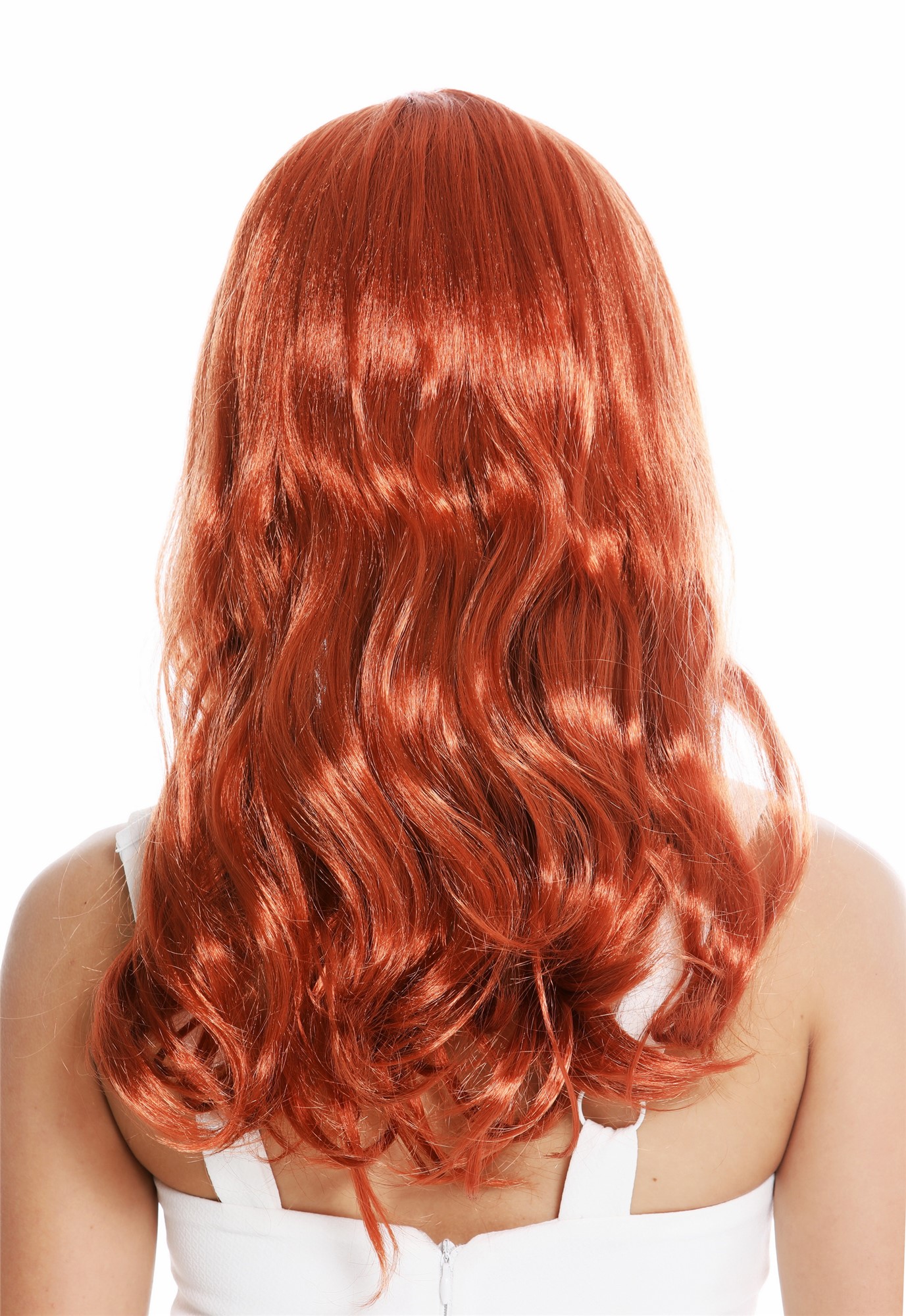 Women's party wig long red fringe burlesque 50's pin-up star Femme Fatale 90649, view 4, WIG ME UP: Your Perücken Online Shop Party Wig, Ladies, rust red, wavy, long