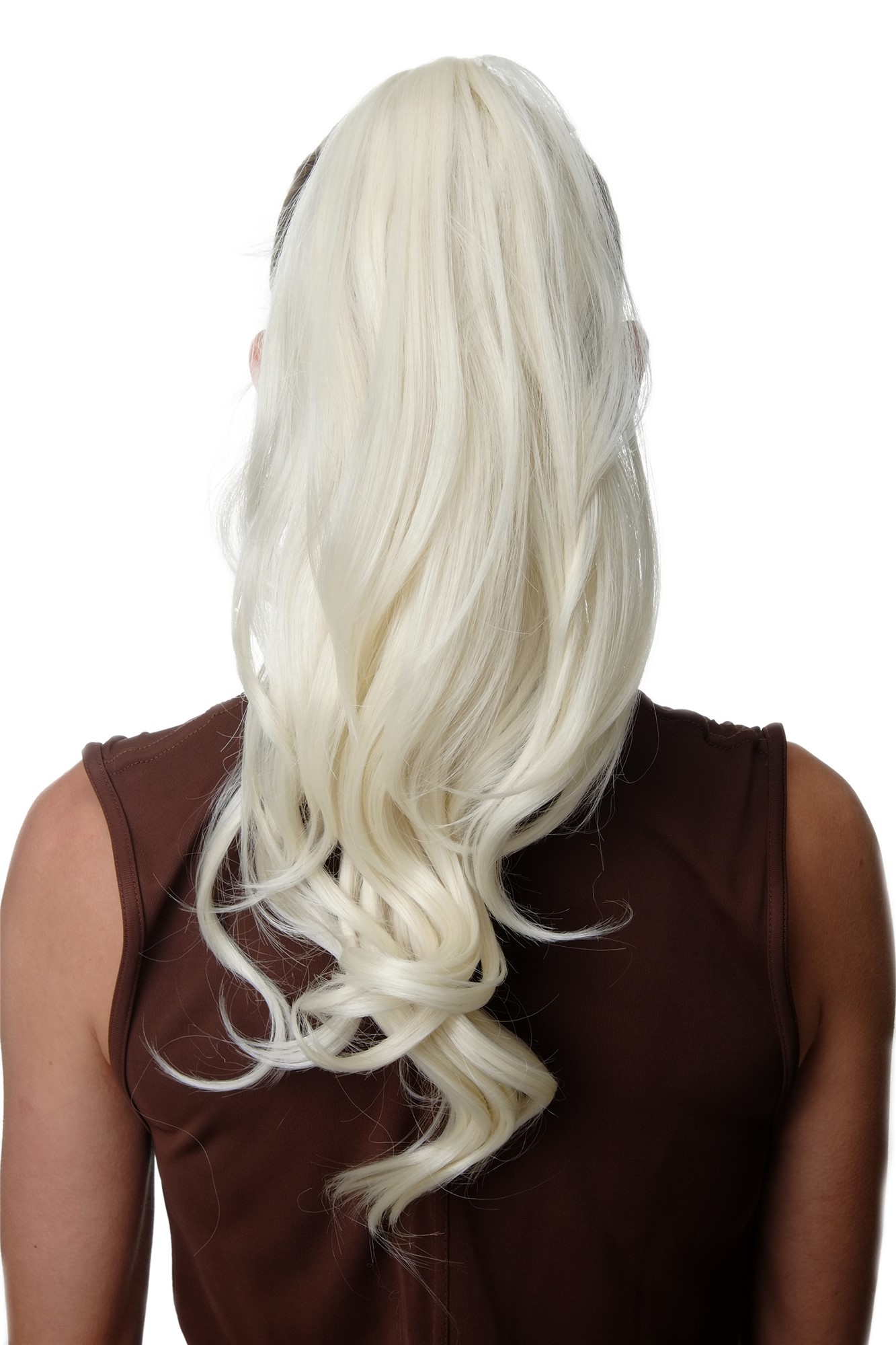 hochwertiges Haarteil Zopf voluminös wellig lang Platinblond SA07-613, Vorderansicht, WIG ME UP: Ihr Perücken Online Shop welliges Zopf-Haarteil Platinblond 50 cm lang