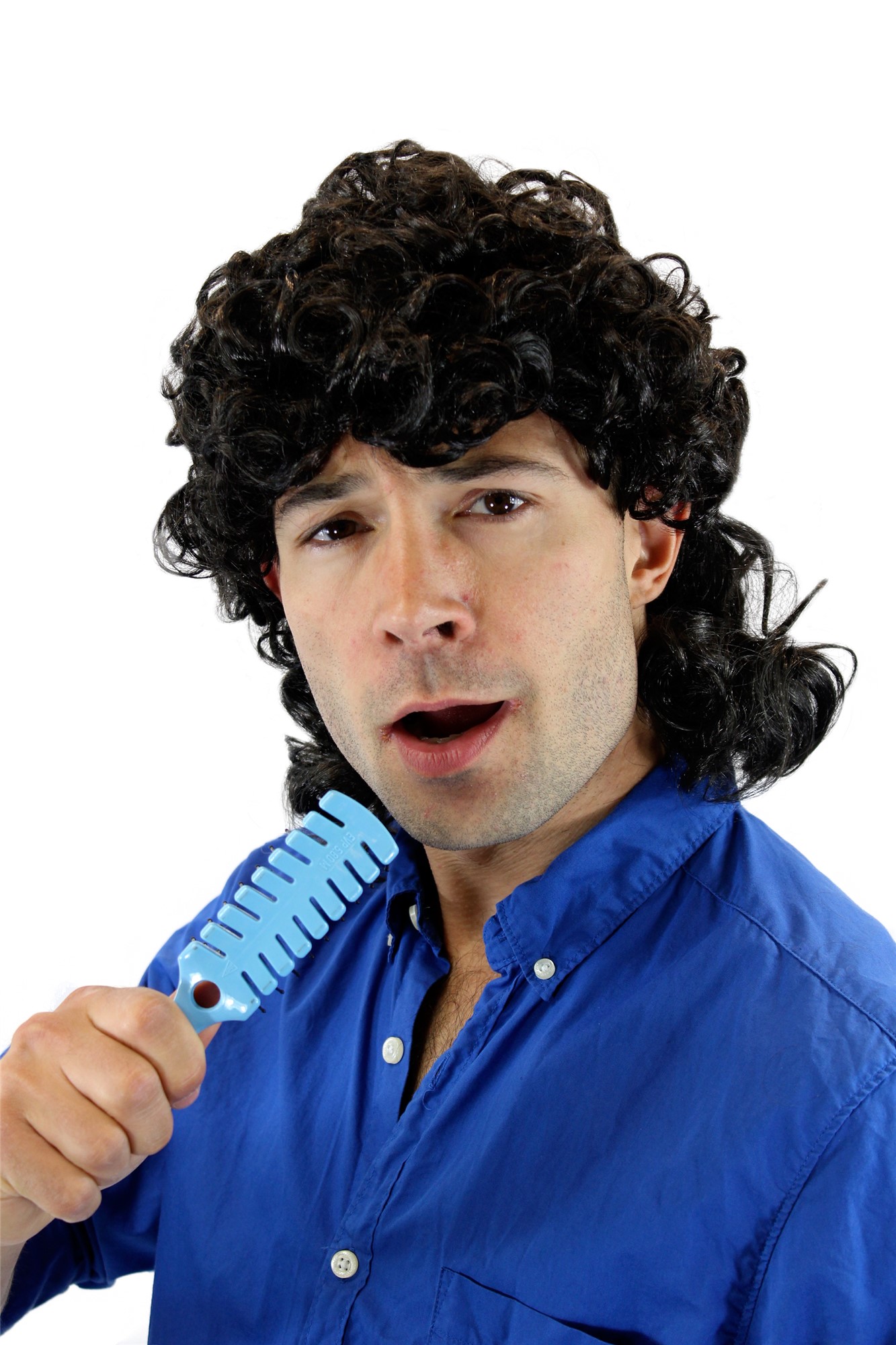 Halloween Carnival Wig men women curly curled black Kenny mullet 70's 80's 3751, front view, WIG ME UP: Your Perücken Online Shop Party Wig, Men, Black, curled, shoulder-length