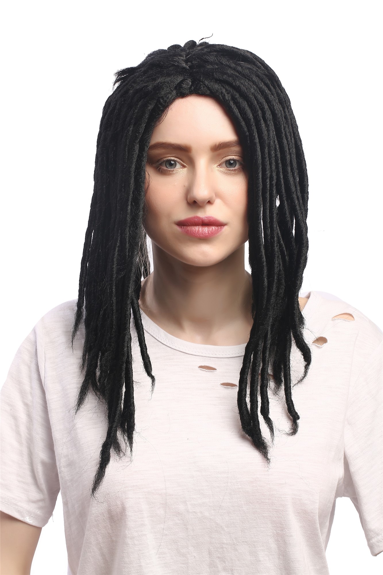 günstige Party Perücke, Perücke Dreadlocks Rasta Dreads Schwarz 90674-ZA103, Ansicht 2, WIG ME UP: Ihr Perücken Online Shop lockige Party Perücke Schwarz schulterlange Haare Unisex