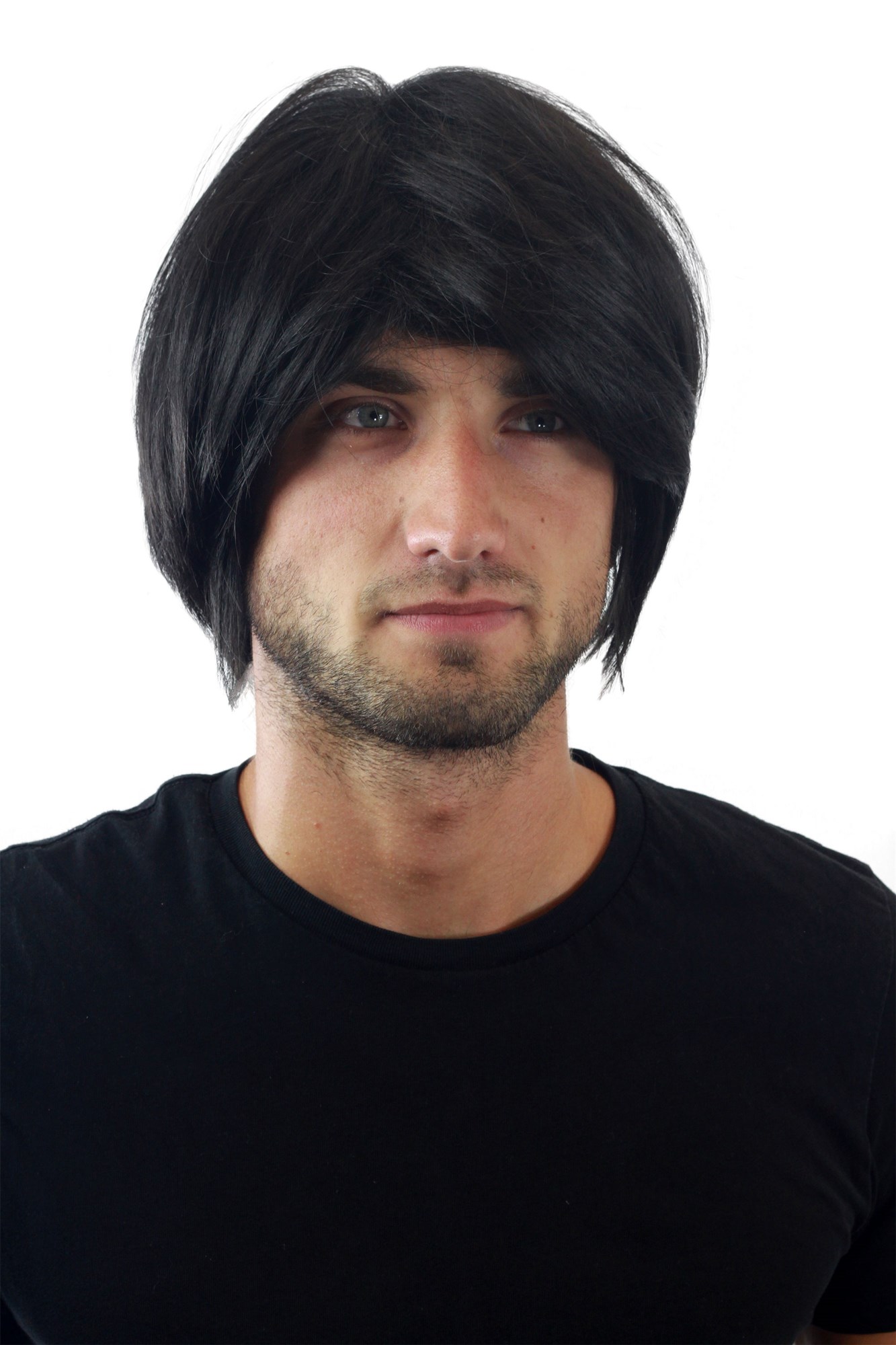 hochwertige Qualitätsperücken, Herrenperücke Mittellang schwarz Seitenscheitel GFW895-1B, Ansicht 4, WIG ME UP: Ihr Perücken Online Shop glatte Tressen-Perücke Samtschwarz kurze Haare für Herren