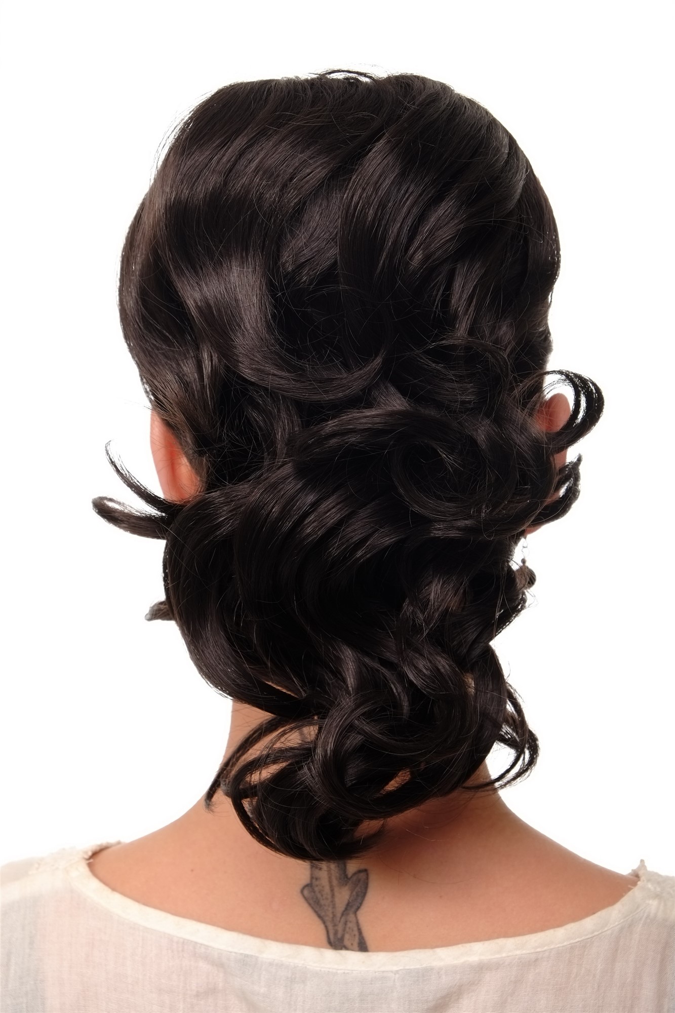 hochwertiges Haarteil gewellt halblang 1 Kamm + Gummizug Dunkles Braun Modell: JL-3023, Ansicht 2, WIG ME UP: Ihr Perücken Online Shop welliges Zopf-Haarteil Dunkelbraun 35 cm lang