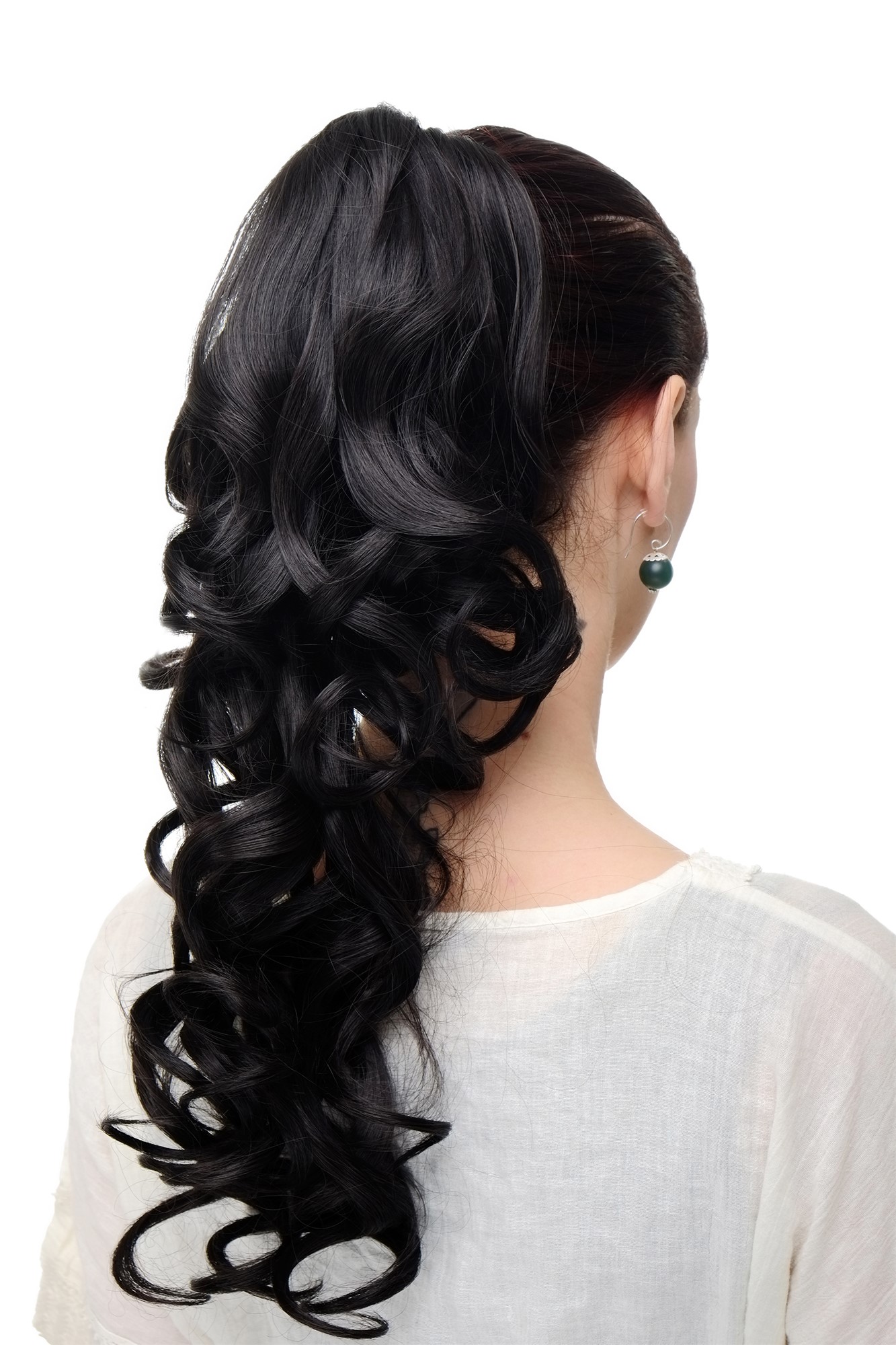 SA09-3 Hairpiece PONYTAIL extension VERY long BEAUTIFUL wavy slightly curly curls dark brown 20", front view, WIG ME UP: Your Perücken Online Shop Ponytails, dark brown, curled, long