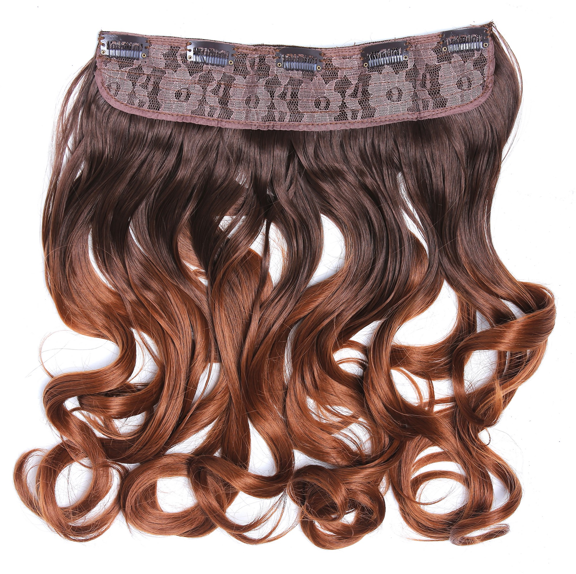 Clip-in Haarverlängerung Hinterkopf lockig Ombre Kastanie Braun Kupferbraun 40 cm CMT-863-052TT30, Ansicht 2, WIG ME UP: Ihr Perücken Online Shop lockige Halbperücke Braun-Mix 40 cm lang