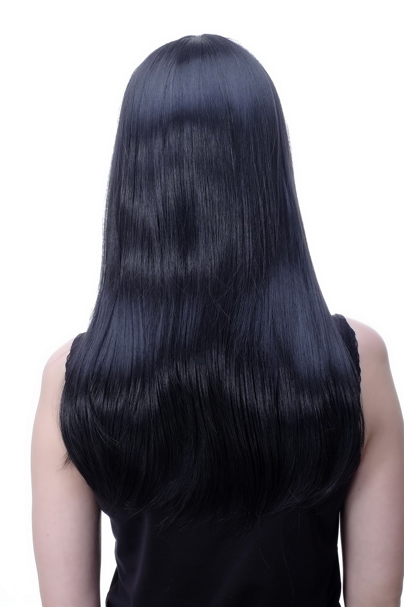 Lady women wig medium long straight sleek fringe bangs off black Goth Emo 3280, view 4, WIG ME UP: Your Perücken Online Shop Quality Wigs, Ladies, black-brown, straight, long