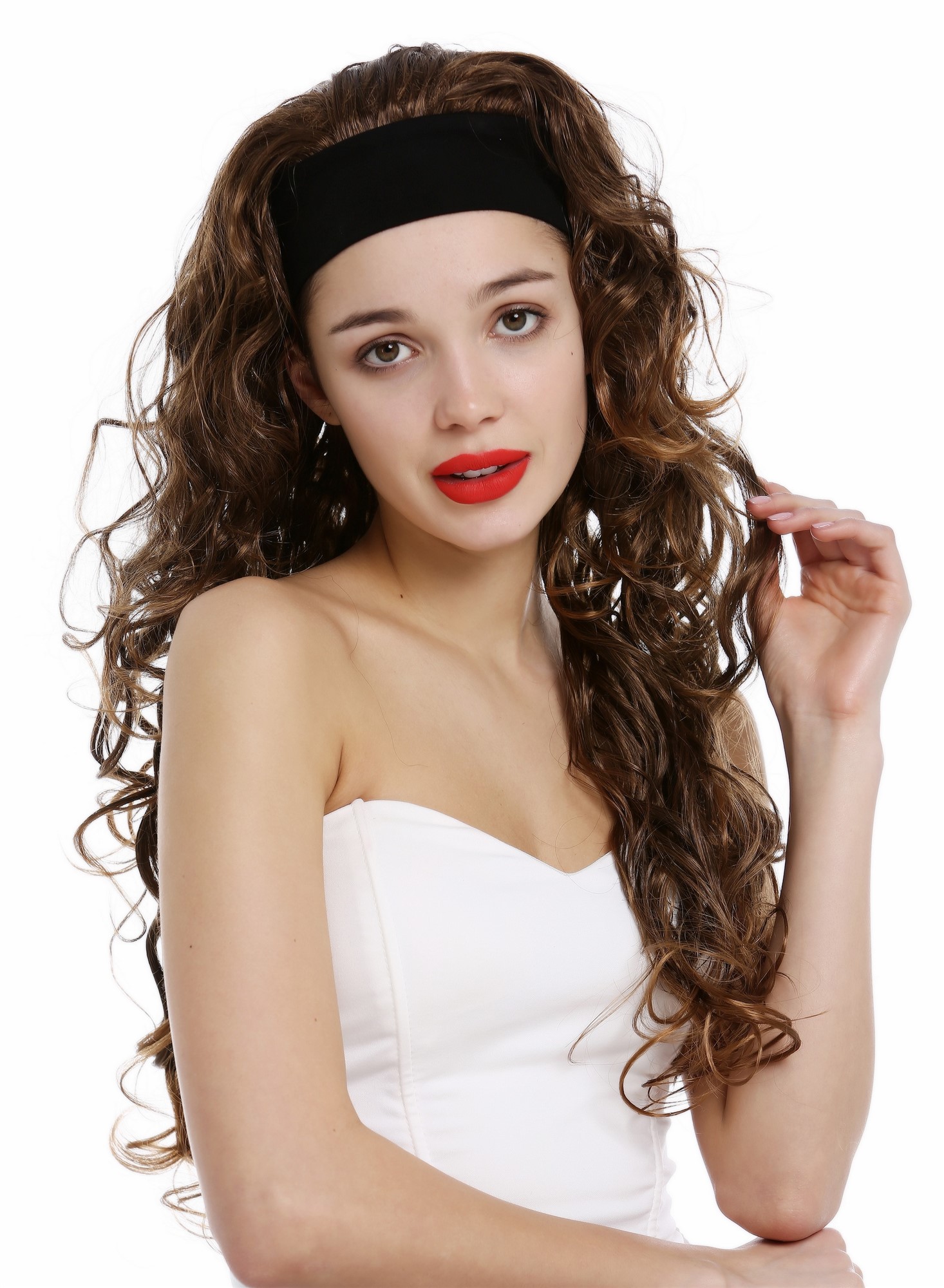 Lady wig headband long curled curly volume curls brown blond highlights VK-27, view 6, WIG ME UP: Your Perücken Online Shop Quality Wigs, Ladies, brown-blonde mix, curled, long