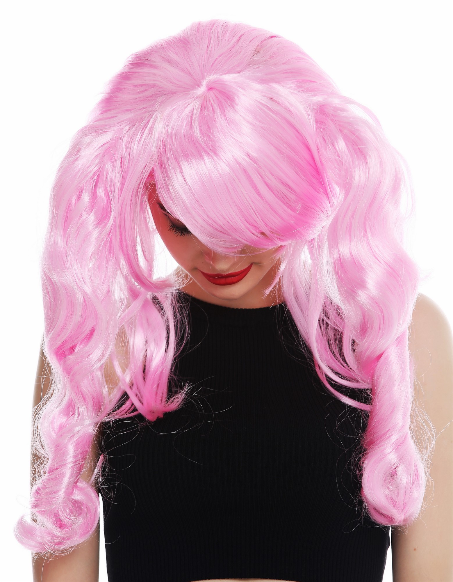 günstige Party Perücke, Perücke Zöpfe Pink Rosa Gothic Lolita 31651-PC28, Ansicht 4, WIG ME UP: Ihr Perücken Online Shop lockige Party Perücke Hellrosa schulterlange Haare für Damen