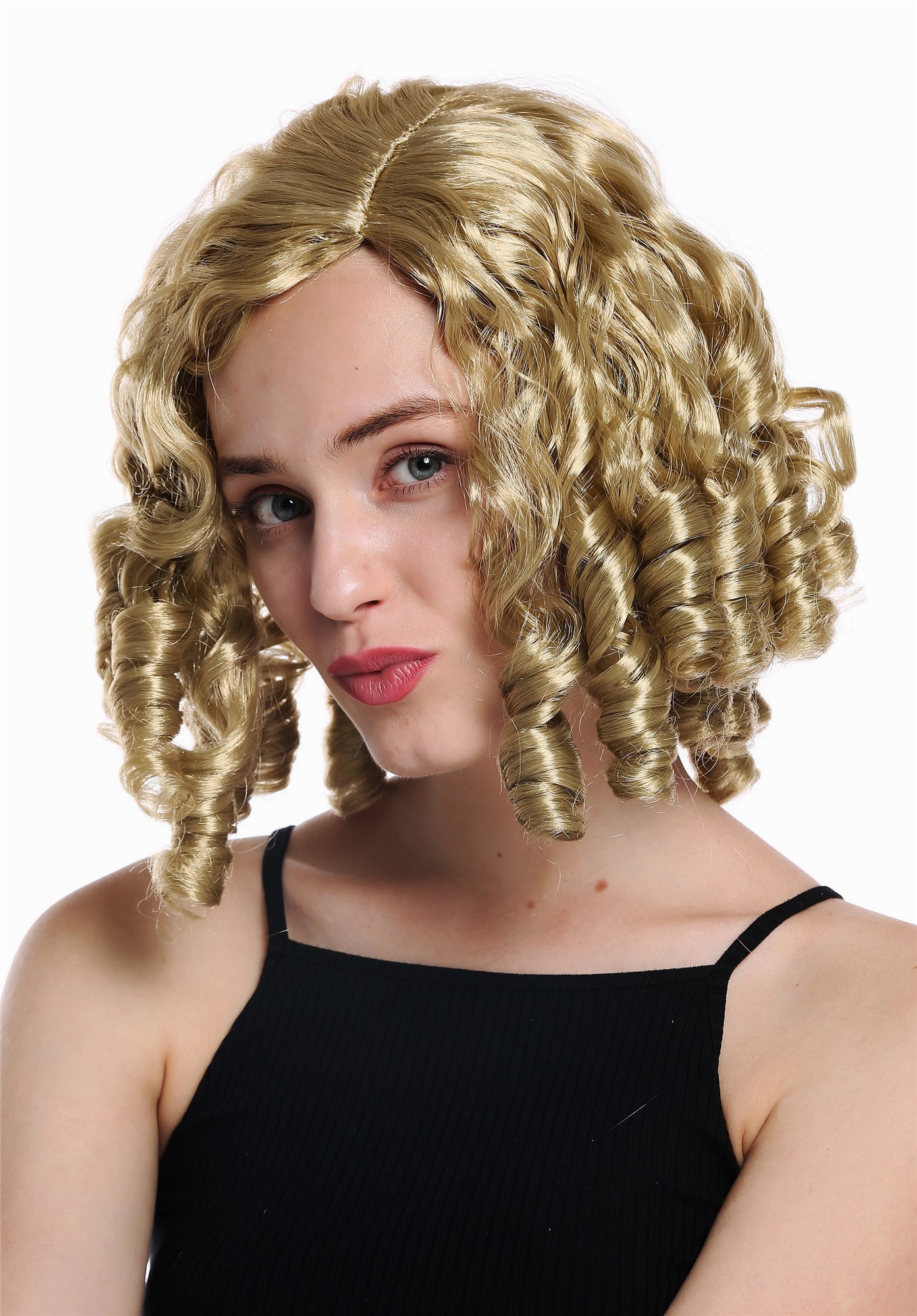 Women's party wig Baroque Gothic Lolita cosplay corkscrew curls blonde 91308, front view, WIG ME UP: Your Perücken Online Shop Party Wig, Ladies, light blonde, curled, shoulder-length