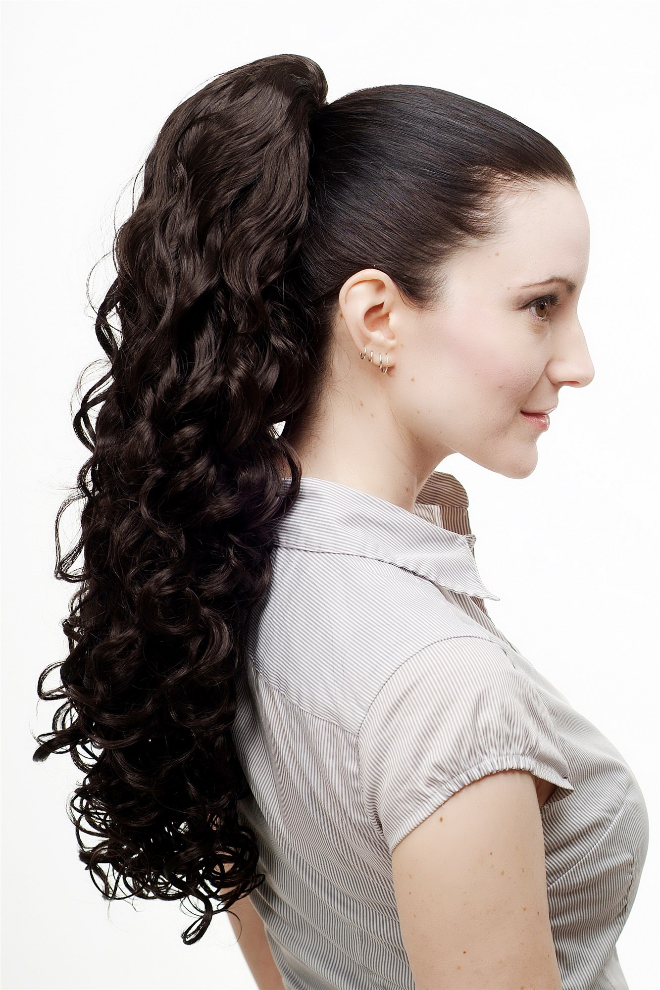 Ponytails, dark brown, curled, long