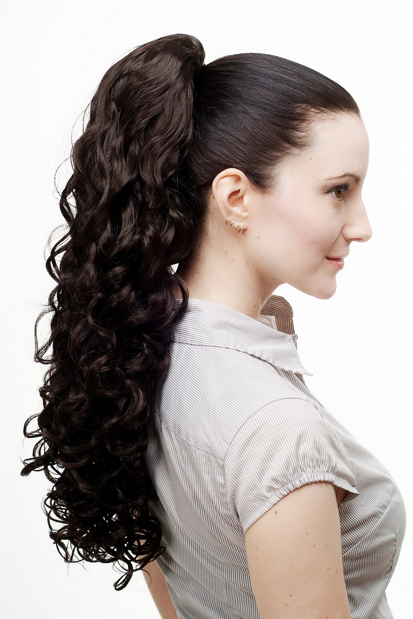 hochwertiges Voluminös wallendes Haarteil lockig und sehr lang Zopf Dunkelbraun Braun N310-4, Ansicht 4, WIG ME UP: Ihr Perücken Online Shop lockiges Zopf-Haarteil Dunkelbraun 60 cm lang
