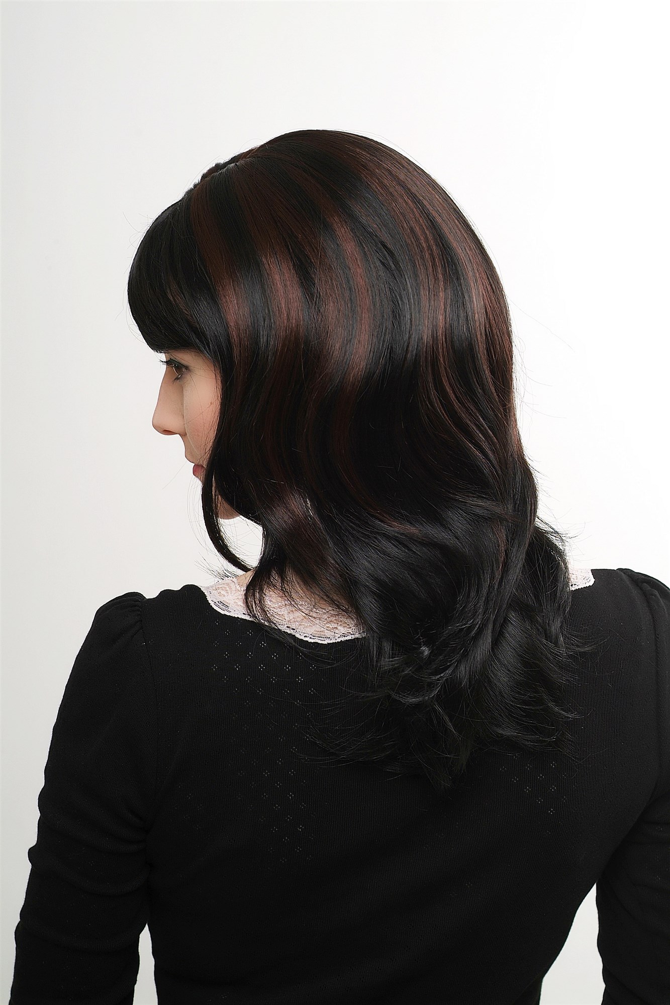 Lady women wig meedium long cute parting wavy black mahagony brown highlights, view 7, WIG ME UP: Your Perücken Online Shop Quality Wigs, Ladies, velvet black-chestnut mix, wavy, long