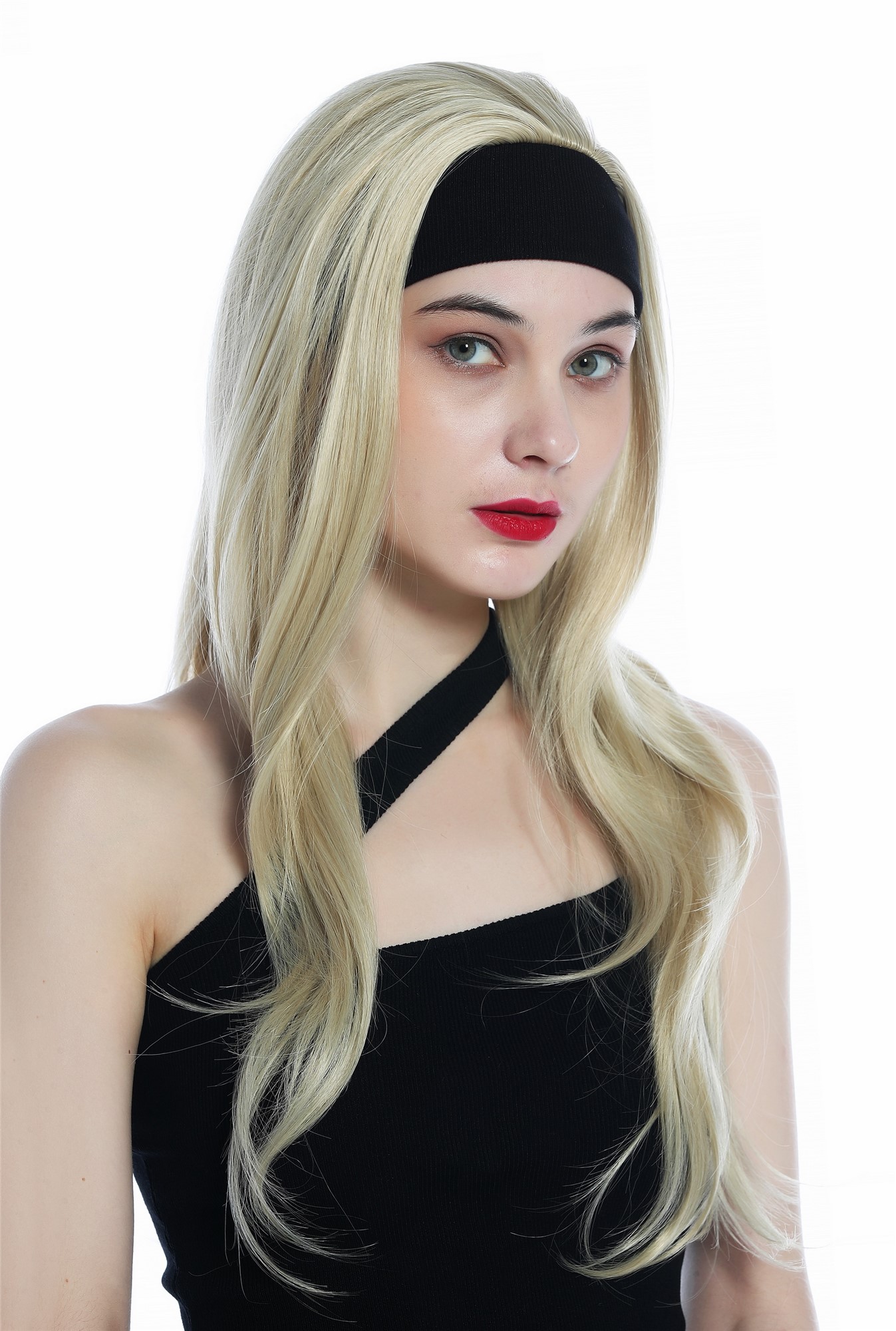 hochwertige Qualitätsperücken, Perücke Halbperücke Stirnband lang glatt blond helles Goldblond H9306-202, Vorderansicht, WIG ME UP: Ihr Perücken Online Shop glatte Tressen-Perücke mit Stirnband Hellblond lange Haare für Damen
