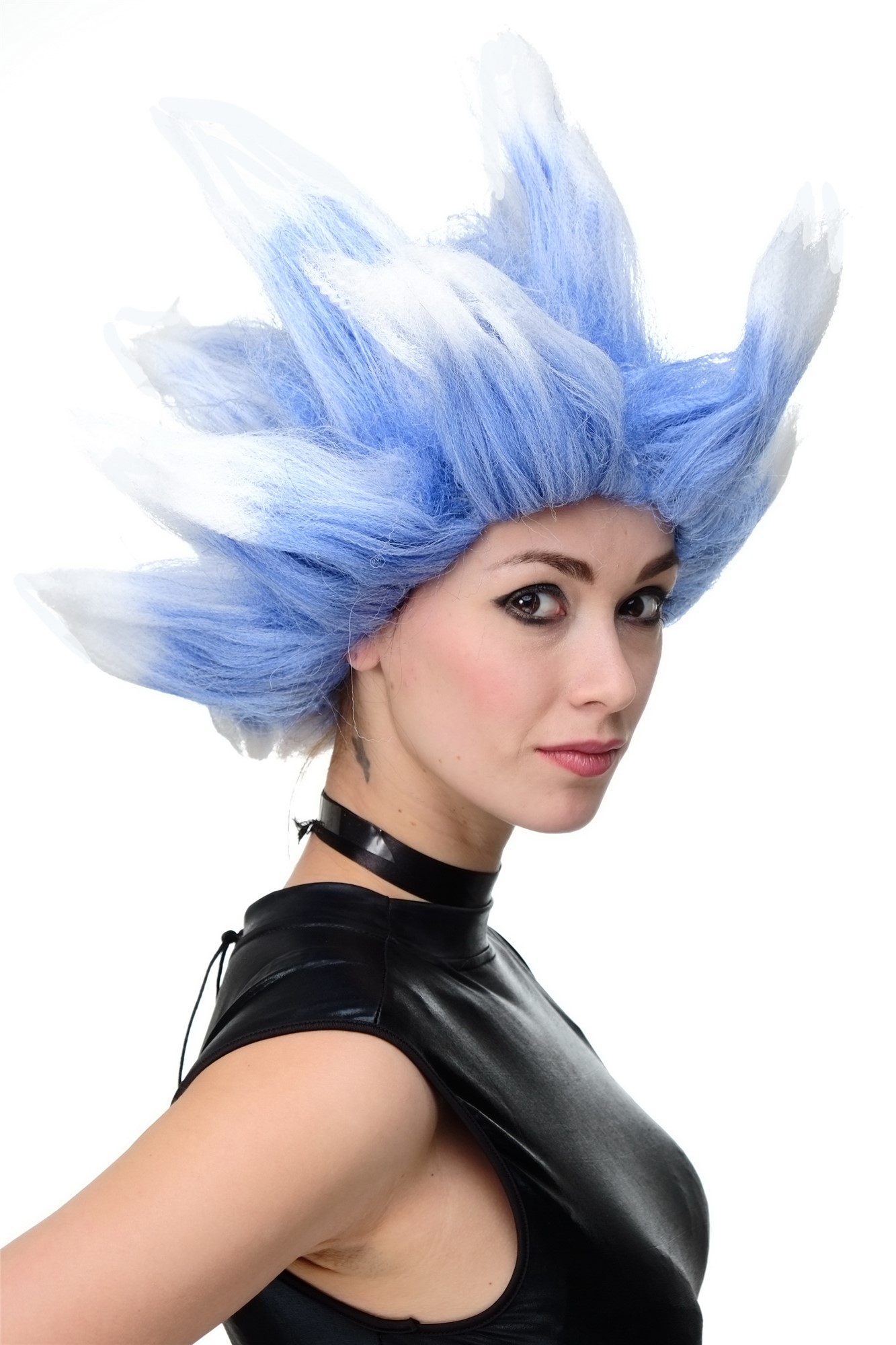günstige Party Perücke, Perücke Cosplay Winter Eis Blau Weiß Dämon Troll LM19-PC3TP60, Ansicht 2, WIG ME UP: Ihr Perücken Online Shop wellige Party Perücke Bunt kurze Haare Unisex