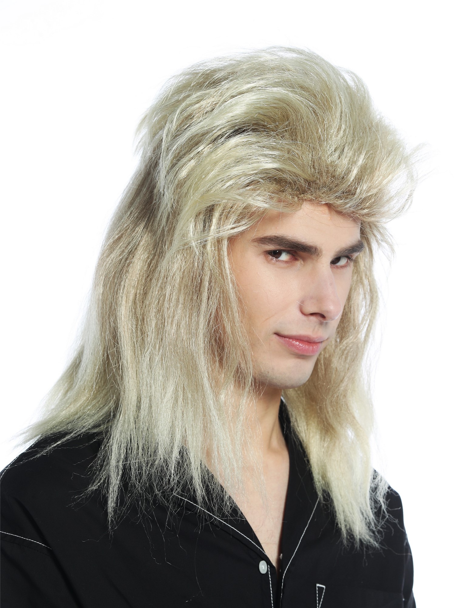 Wig long straight teased mullet mixed blond 80s Hardrock Heavy Metal CW-032, front view, WIG ME UP: Your Perücken Online Shop Party Wig, Unisex, Blondmix, wavy, shoulder-length