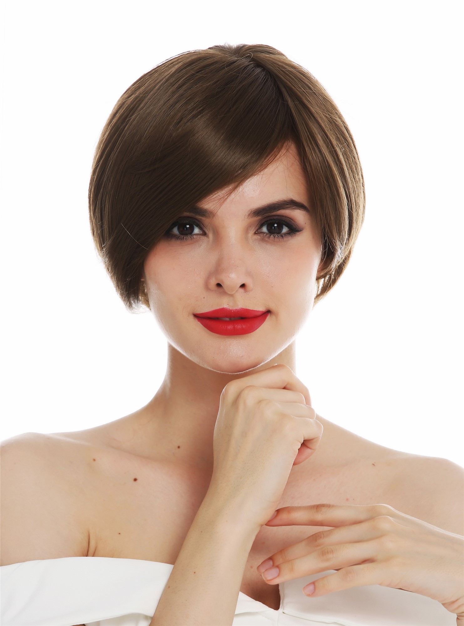Monofilament women's wig  short sleek parting brown golden brown DW904-FHT-MT, front view, WIG ME UP: Your Perücken Online Shop Quality Wigs, Ladies, golden brown, straight, short