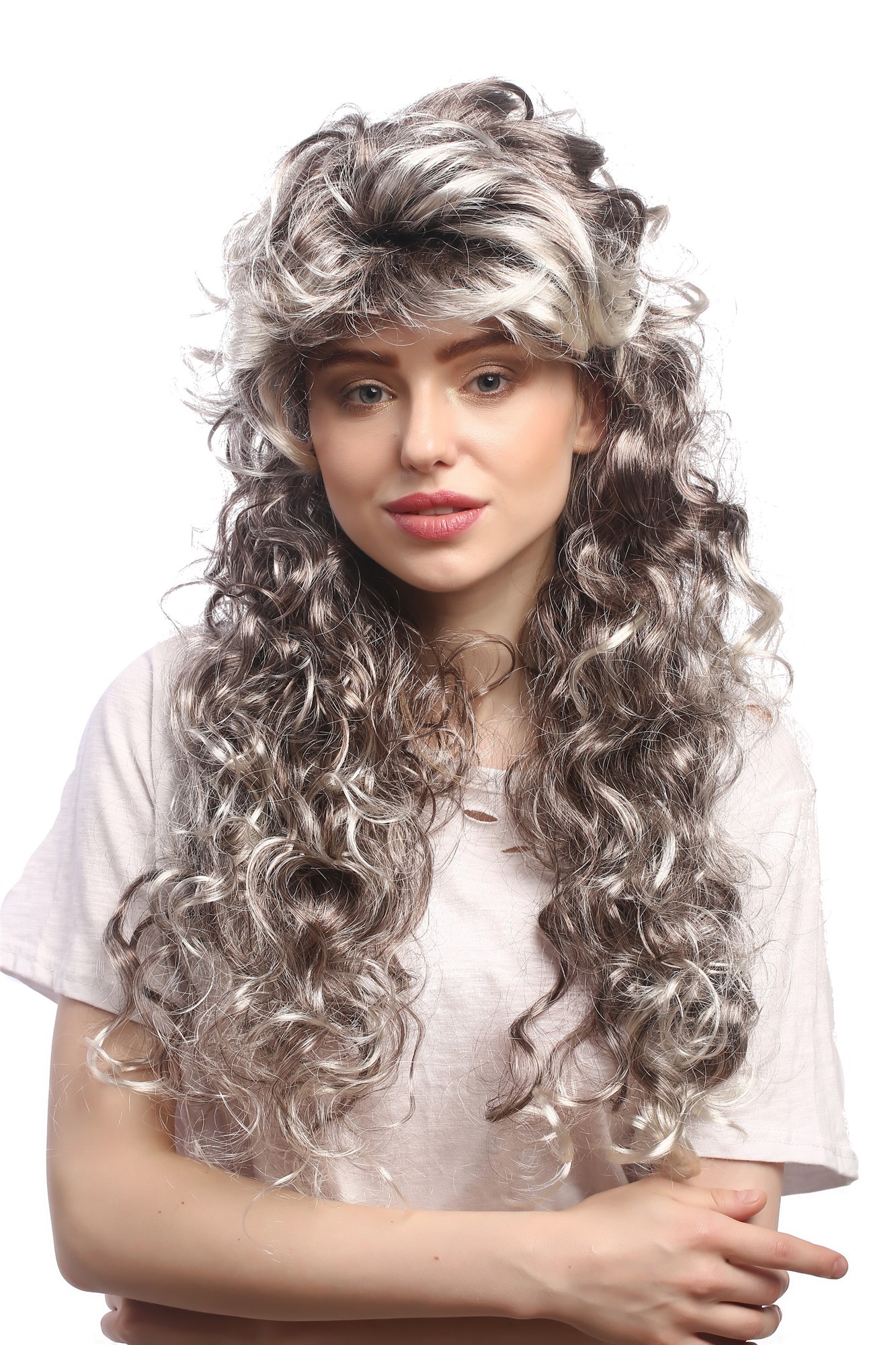 Men Party Wig historic Cosplay Baroque Renaissance Lord Noble King Louis brown grey curls volume, view 2, WIG ME UP: Your Perücken Online Shop Party Wig, Unisex, Grey, curled, very long