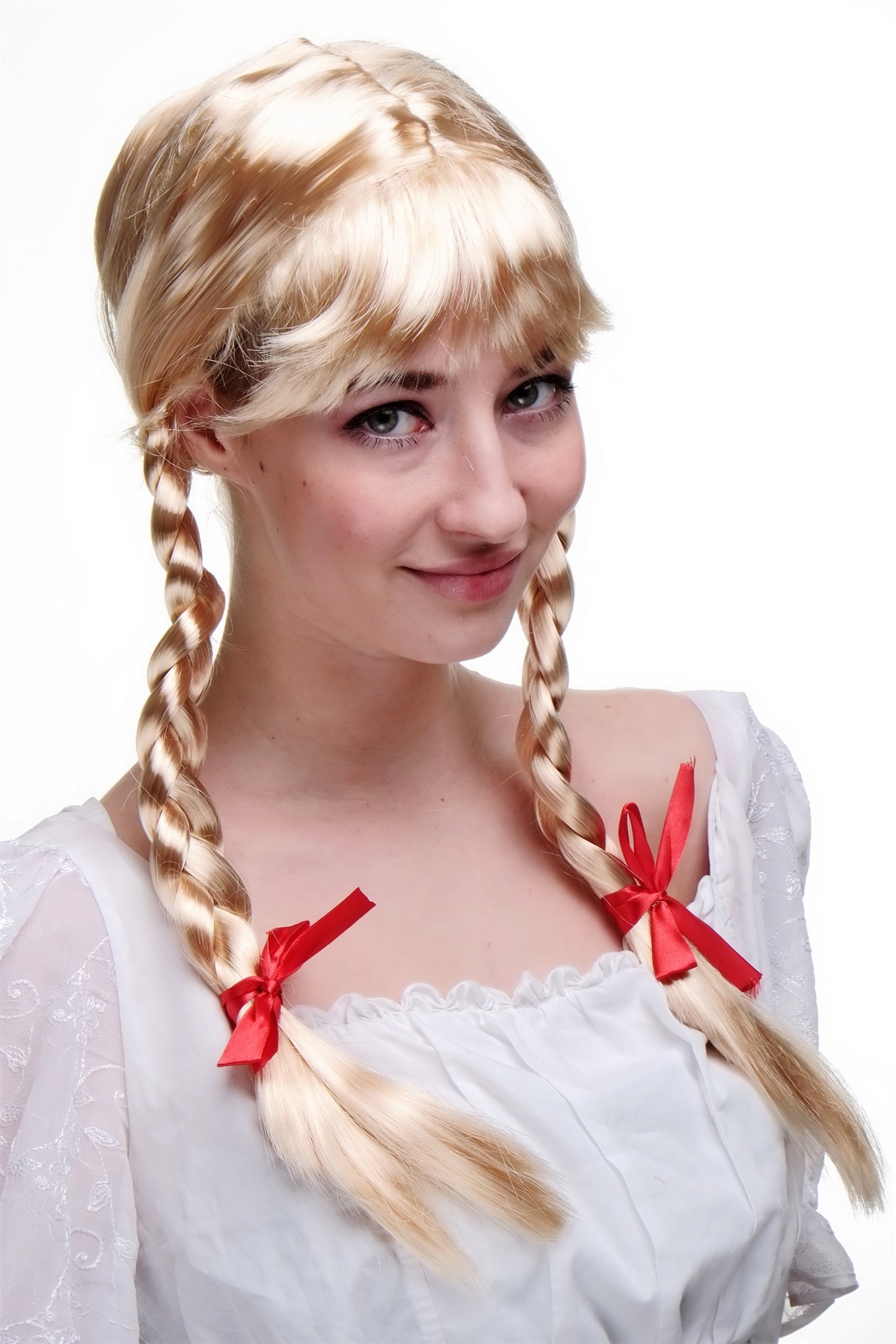 Party/Fancy Dress Lady WIG fringe BLOND 2 long BRAIDS Plaids pigtails OKTOBERFEST Dutch German Maid, view 3, WIG ME UP: Your Perücken Online Shop Party Wig, Ladies, Blonde, straight, long