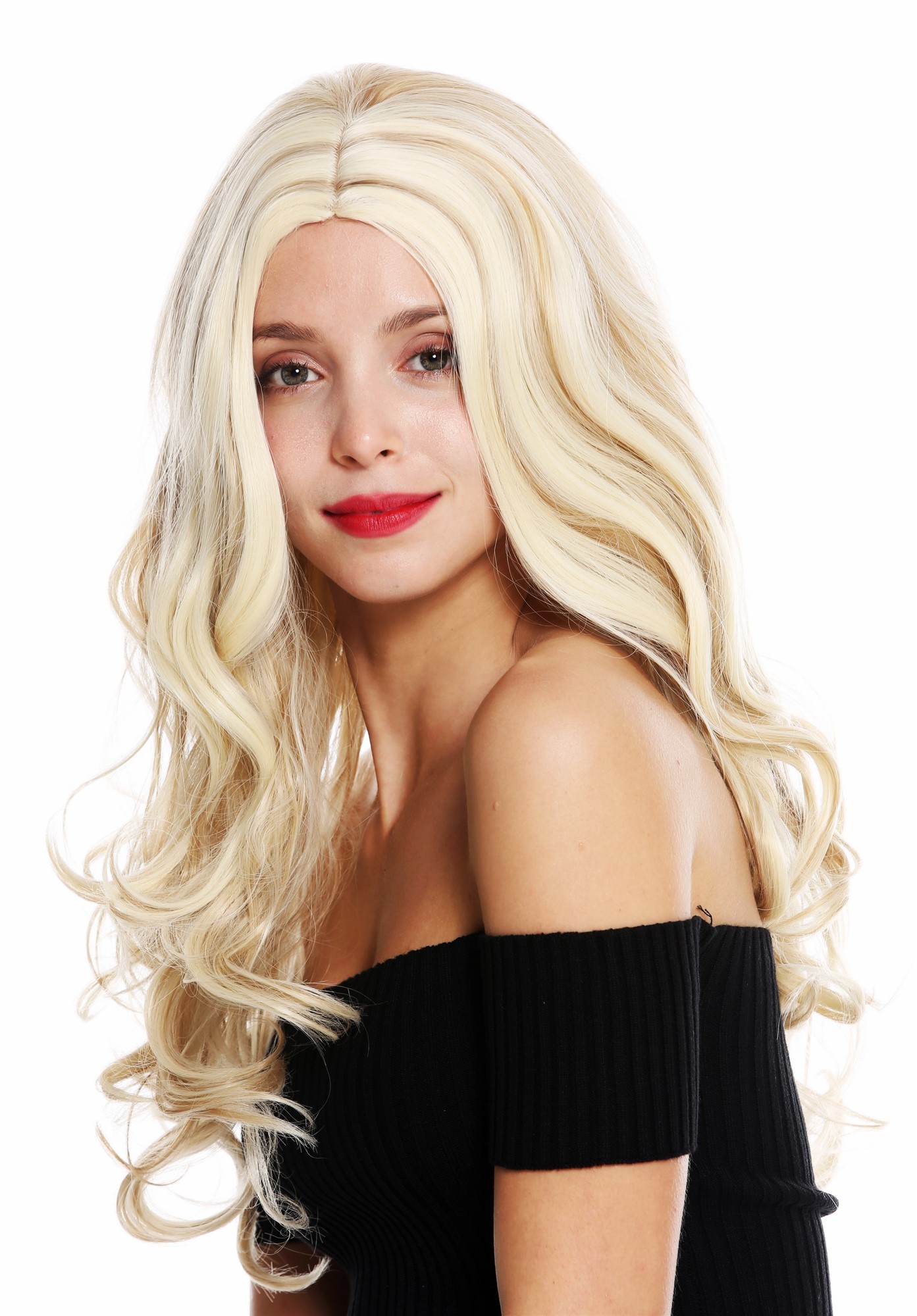 hochwertige Qualitätsperücken, Perücke lang Mittelscheitel gewellt Blond Platin Gesträhnt GFW3499A-613HM270, Ansicht 3, WIG ME UP: Ihr Perücken Online Shop wellige Tressen-Perücke mit Kopfhaut-Imitat Blond-Mix lange Haare für Damen