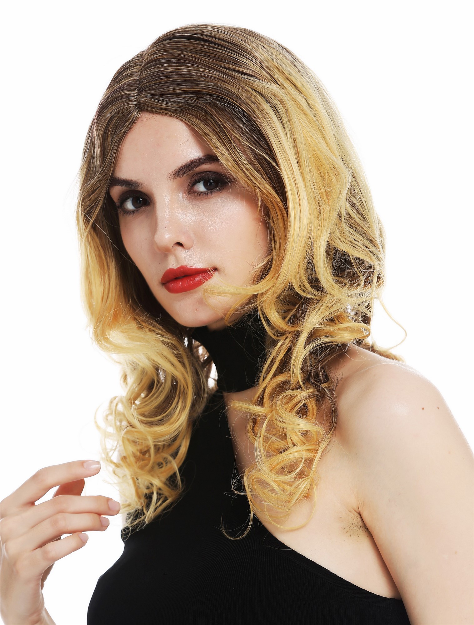 hochwertige Qualitätsperücken, Perücke lang gewellt Mittelscheitel Balayage Braun Blond Mix CM-378-99JT144/613, Ansicht 3, WIG ME UP: Ihr Perücken Online Shop lockige Tressen-Perücke mit Kopfhaut-Imitat Braun-Blond-Mix schulterlange Haare für Damen