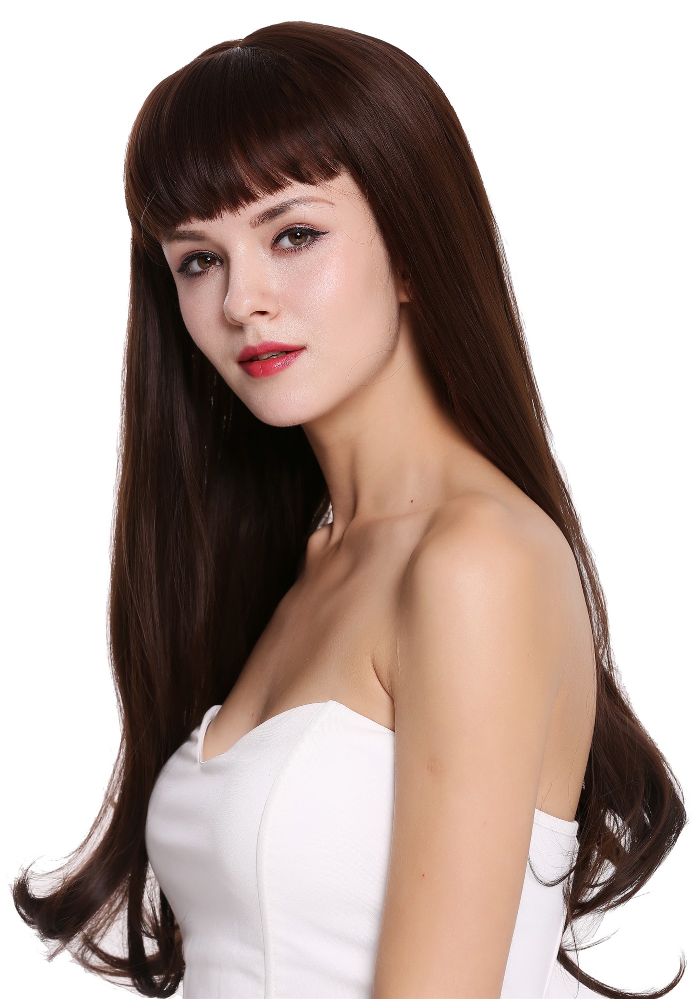Women's wig lady very long sleek fringe mahogany brown mix C8135, view 3, WIG ME UP: Your Perücken Online Shop Quality Wigs, Ladies, ash brown-mahogany brown mix, straight, long