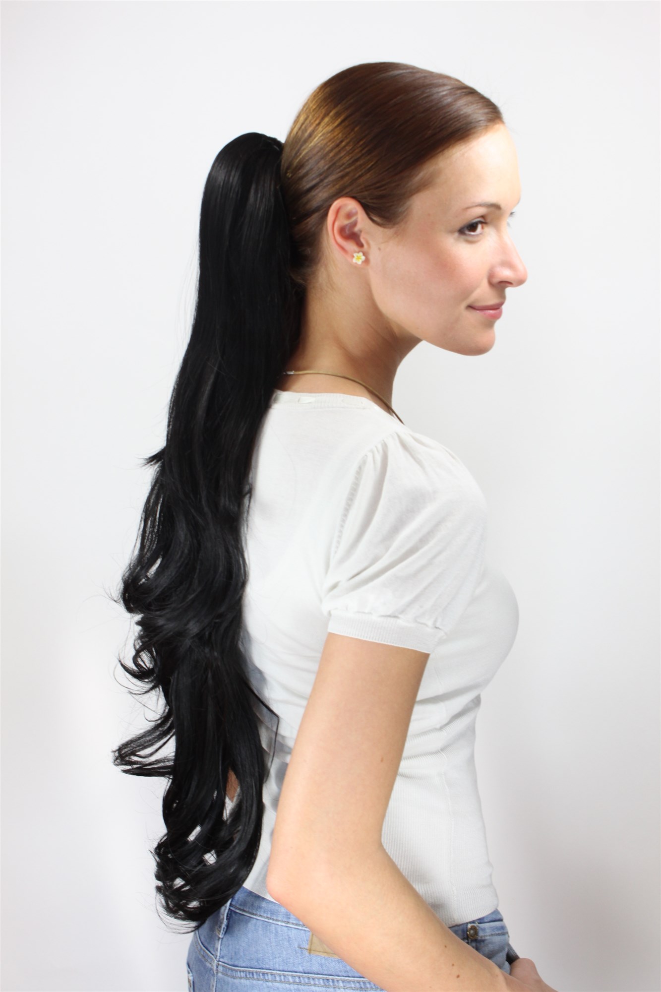 Ponytail/Extension BLACK 1B very long, slightly wavy 70 cm Butterfly CLAMP/Claw Grip, view 2, WIG ME UP: Your Perücken Online Shop Ponytails, velvet black, wavy, long