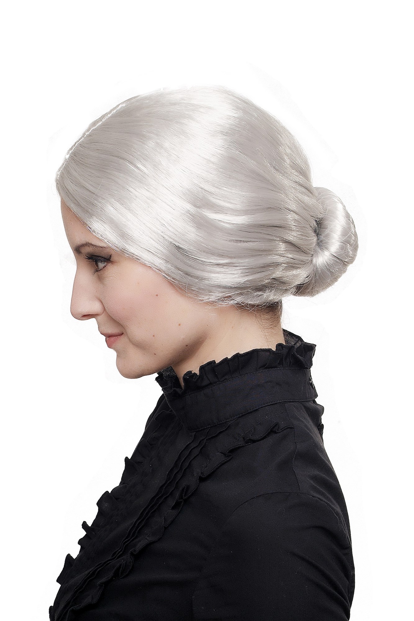 Women#s wig Halloween grey with hairbun Grandma, Gramma, Old Governess 3542, view 3, WIG ME UP: Your Perücken Online Shop Party Wig, Ladies, Grey, straight, short