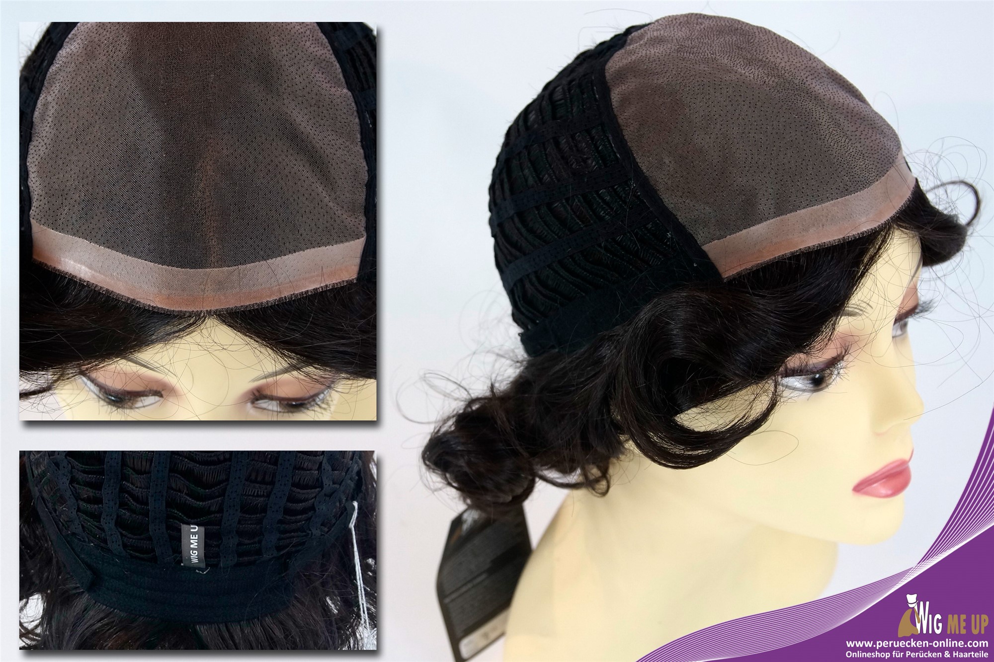 hochwertige Qualitätsperücken, Perücke Monofilament kurz Scheitel glatt gelockt dunkelbraun TYM-113-MT-4, Ansicht 7, WIG ME UP: Ihr Perücken Online Shop lockige Tressen-Perücke mit Teil-Mono Oberkopf Dunkelbraun kurze Haare für Damen