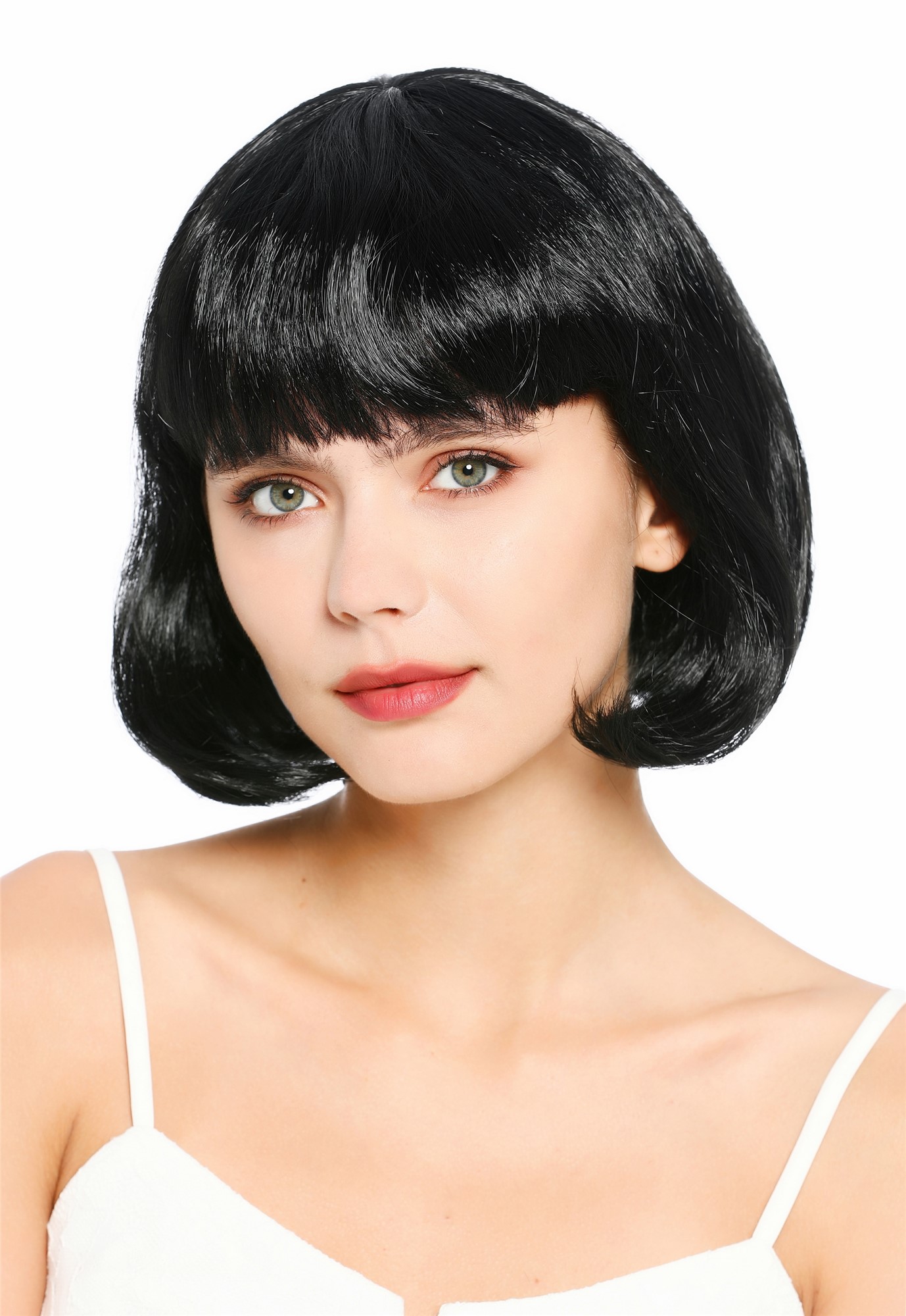 glatte Party-Perücke Schwarz 30 cm lange Perücke für Damen