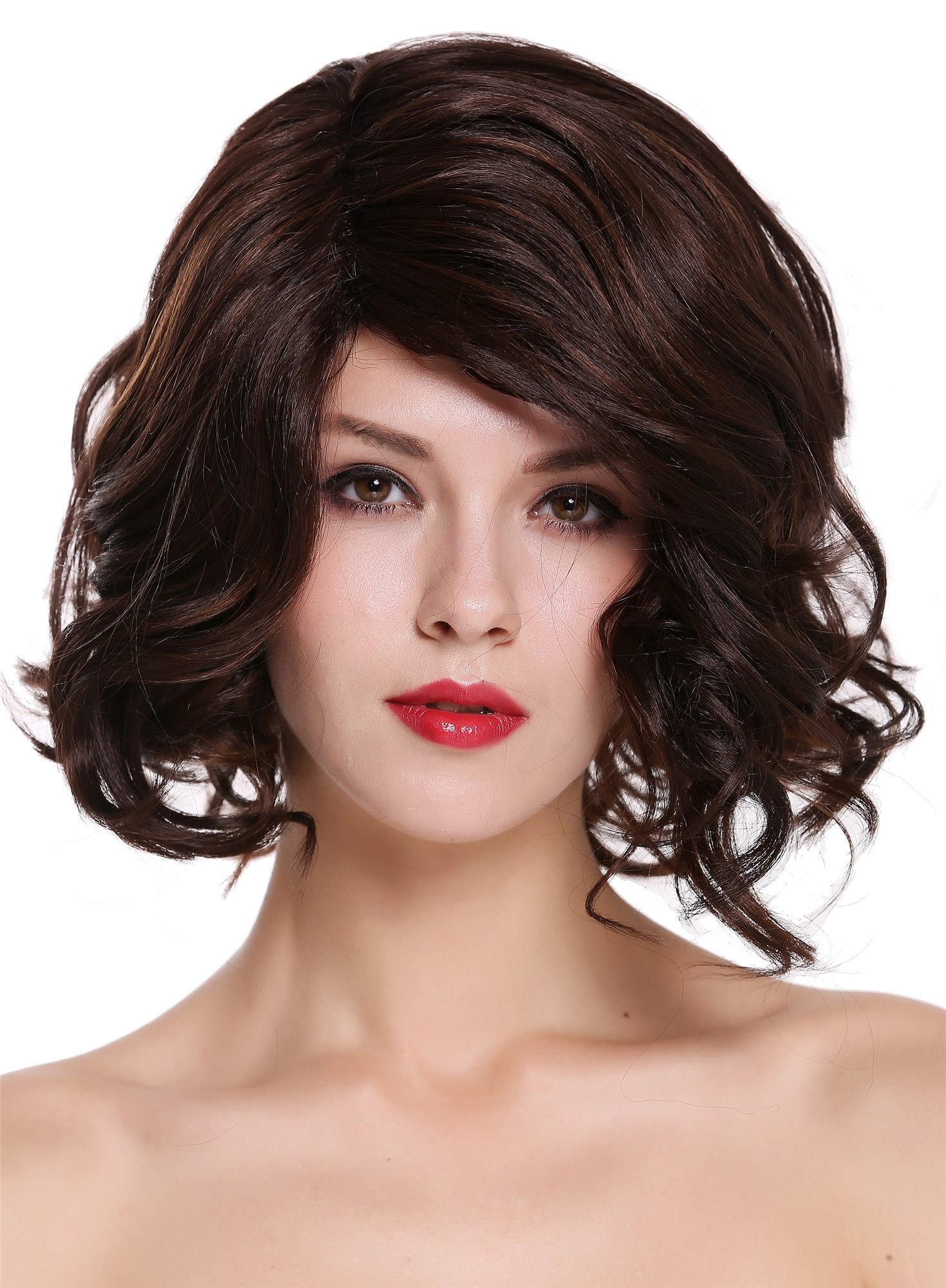 hochwertige Qualitätsperücken, Perücke Kurz Gewellt Scheitel Kastanie Braun RGF-6877-SP4/30, Vorderansicht, WIG ME UP: Ihr Perücken Online Shop wellige Tressen-Perücke Kastanie Braun Mix kurze Haare für Damen