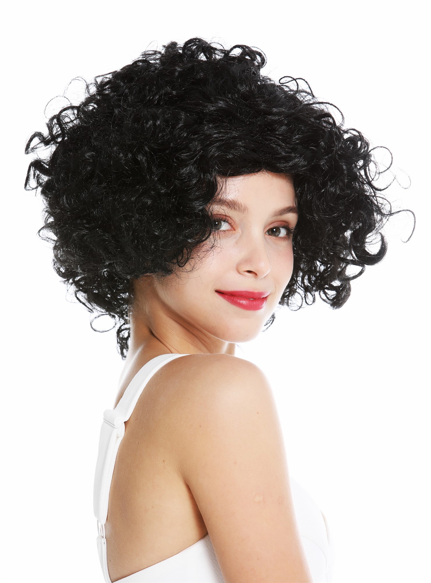 Women's party wig carnival Halloween Diva short curly middle parting black 1352, view 2, WIG ME UP: Your Perücken Online Shop Party Wig, Unisex, pitch black, curled, short
