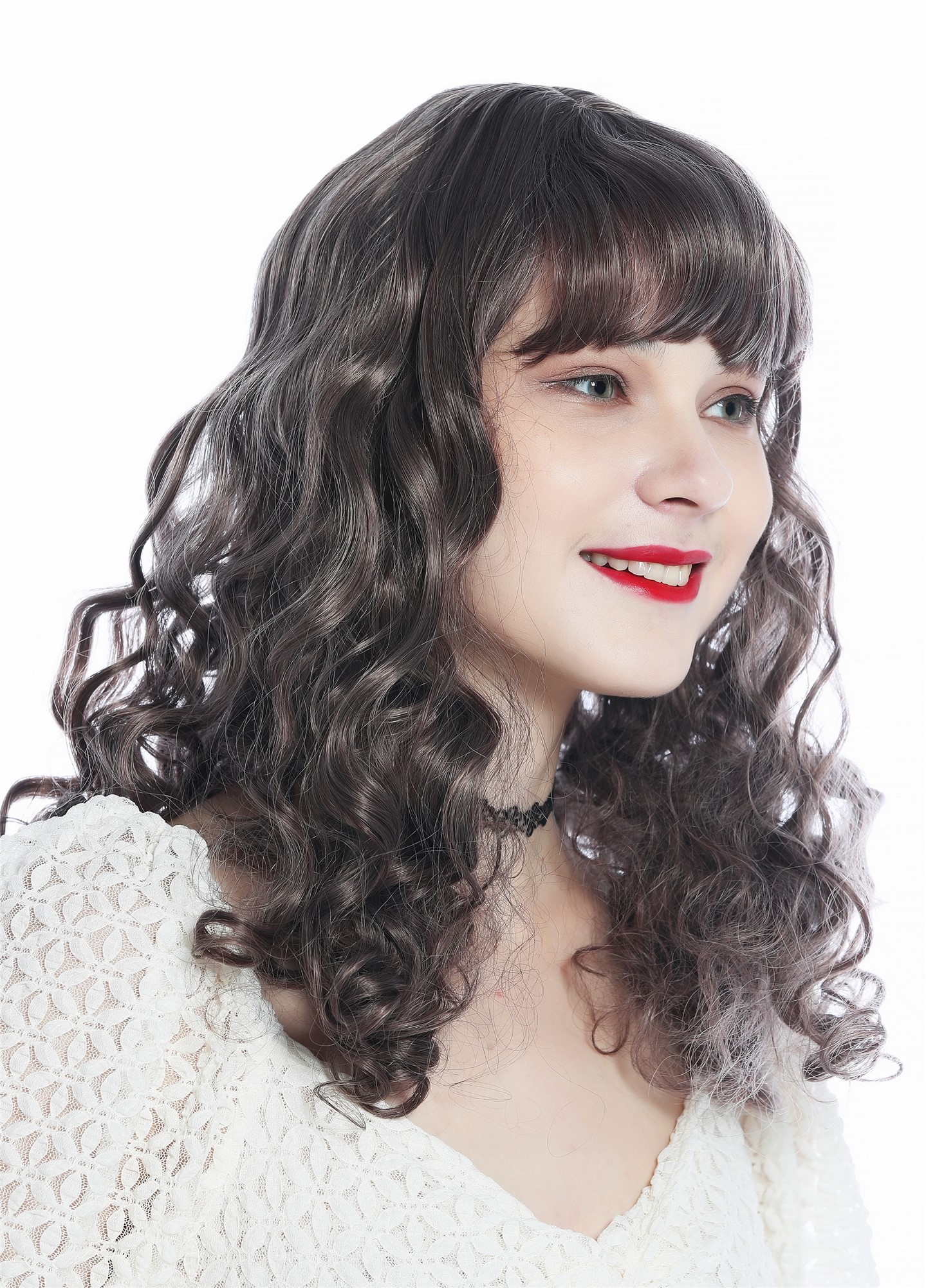 Lady wig curled bangs long voluminous wild mix violet red grey brown SZL0869 , view 2, WIG ME UP: Your Perücken Online Shop Quality Wigs, Ladies, Red-violet gray brown mottled, curled, long